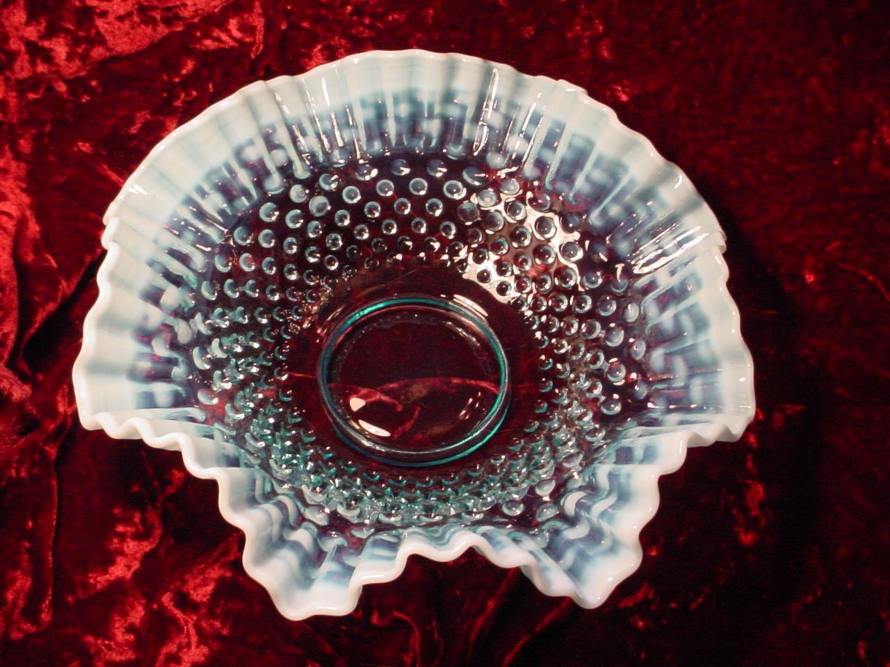 Vintage pre-logo Fenton Blue / Turquoise hobnail opalescent ruffled 11\