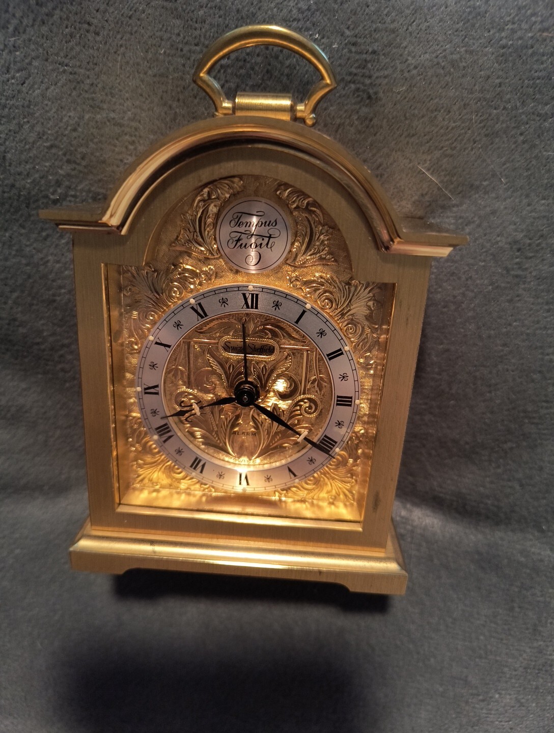 Swiss Made Swiza Sheffield Alarm Clock Vintage NAME OF CLOCK TEMPUS FUGIT