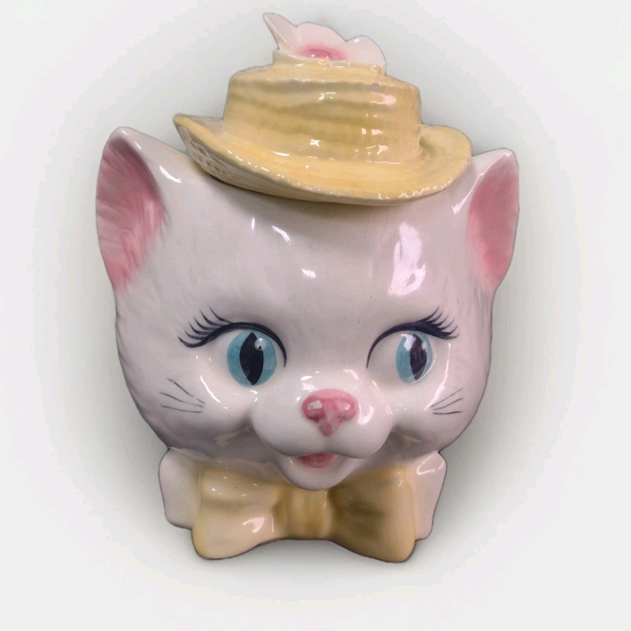 Vintage 1950'S Metlox Pottery Ceramic Lady Cat Head Cookie Jar -READ- Vintage 1950'S Metlox Pottery Ceramic Lady Cat Head Cookie Jar -READ-