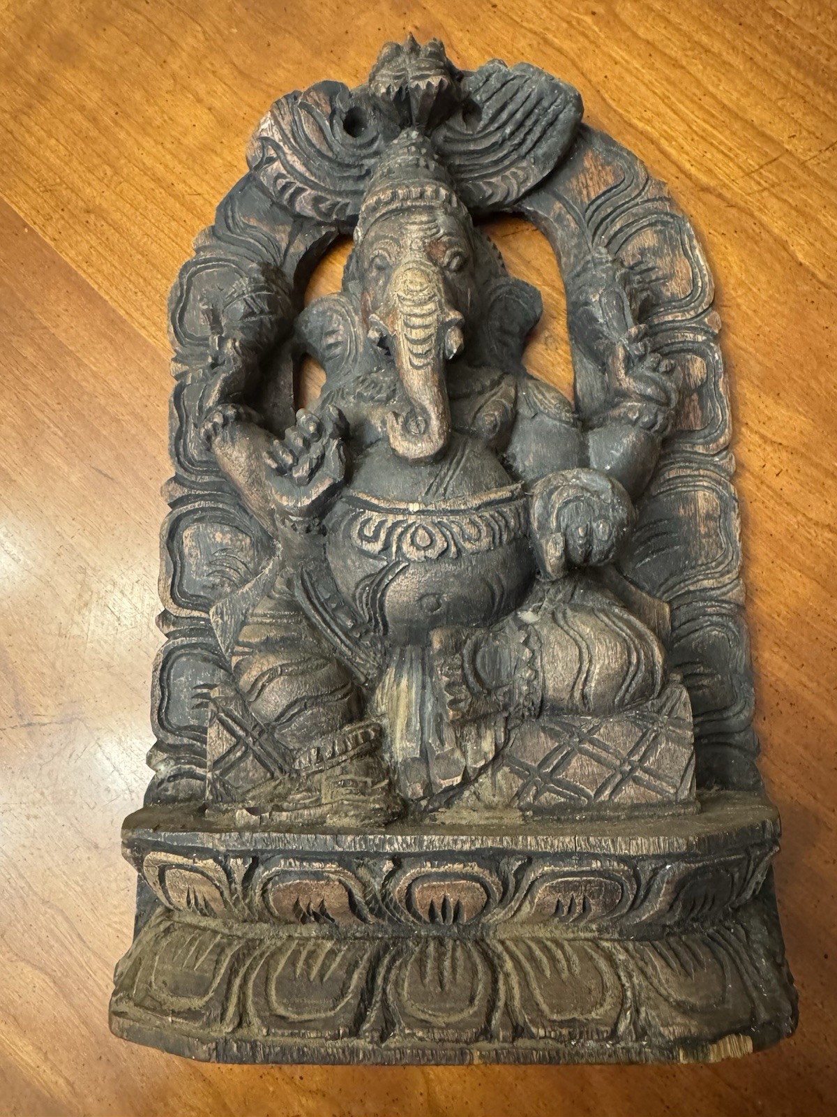 Vintage Seated LORD GANESHA Hand Carved wooden apparently from single block Vintage Seated LORD GANESHA Hand Carved wooden apparently from single block