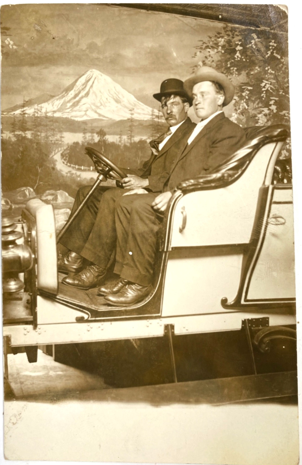 1910s RPPC Mount St. Helens, Studio Prop Automobile Antique Real Photo Postcard