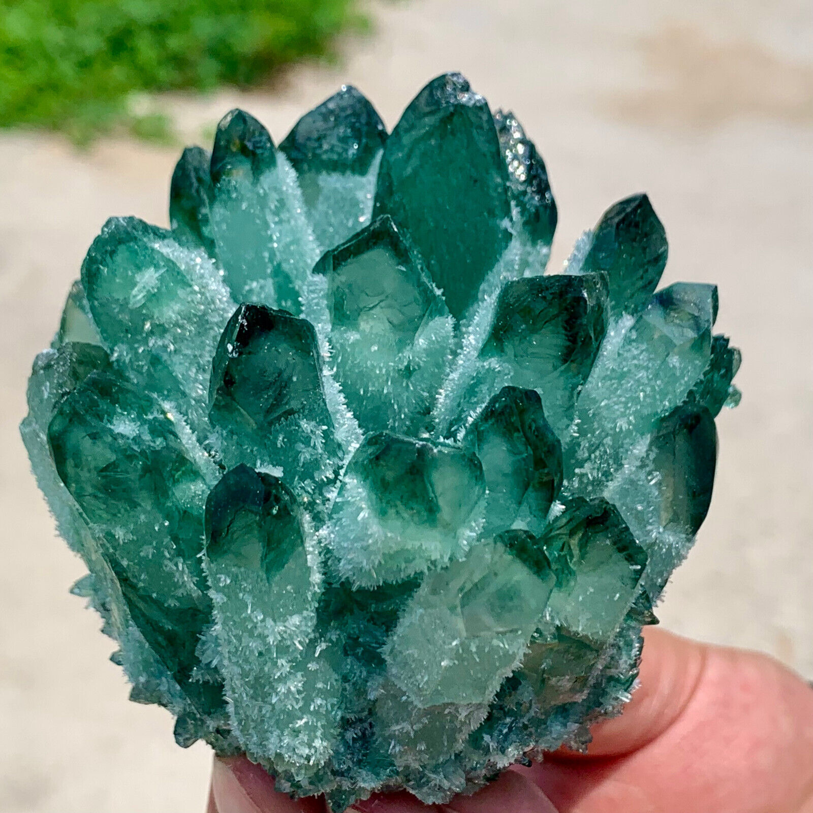 430G Newly Discovered Green Phantom Quartz Crystal Cluster Minerals