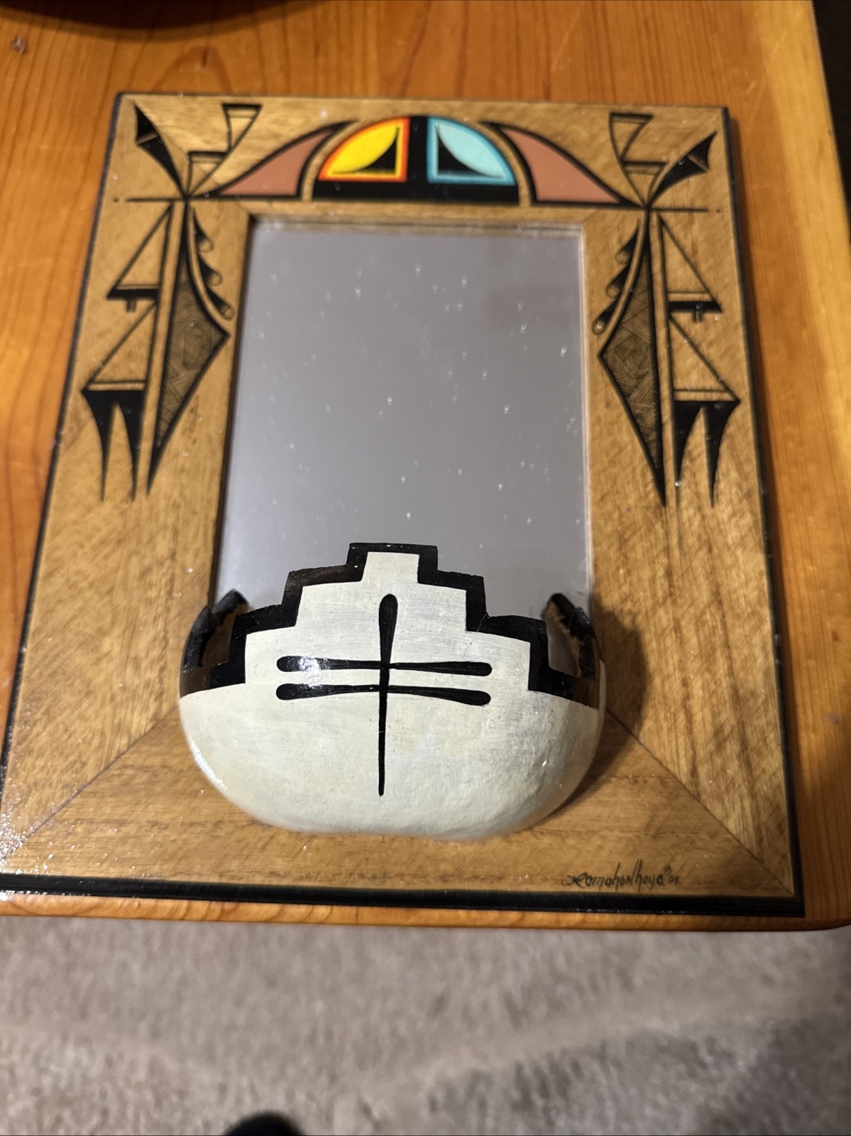 Southwestern Hopi Wall Mirror with Seed Pot Hand Made By Lomahaftewa 2009