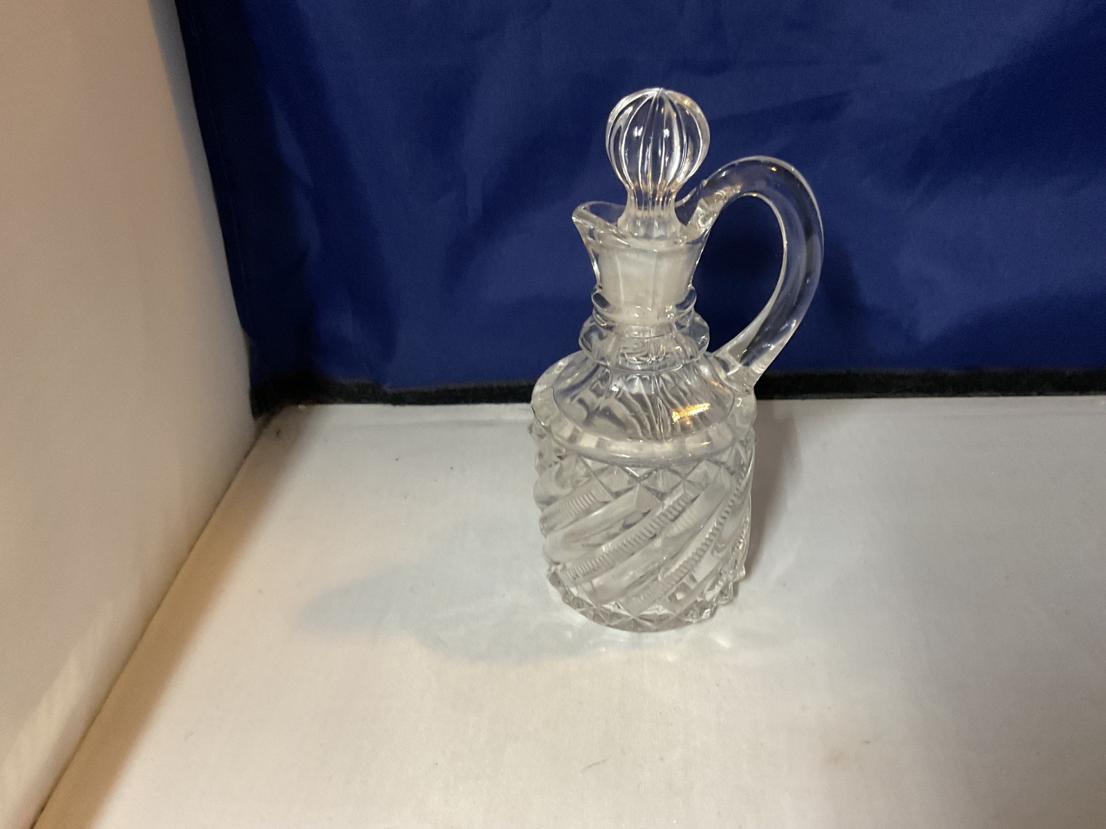 Vintage Pressed Glass Cruet with Stopper 5 3/4” -J