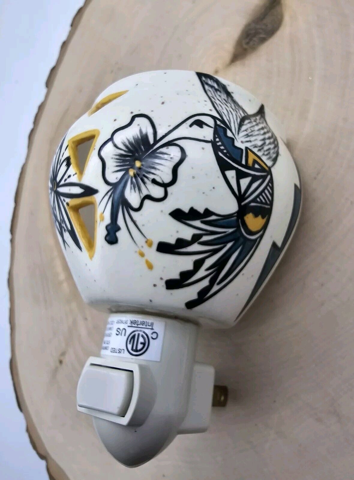VTG Native American Handpainted Pottery Night Light  Butterfly Hummingbird