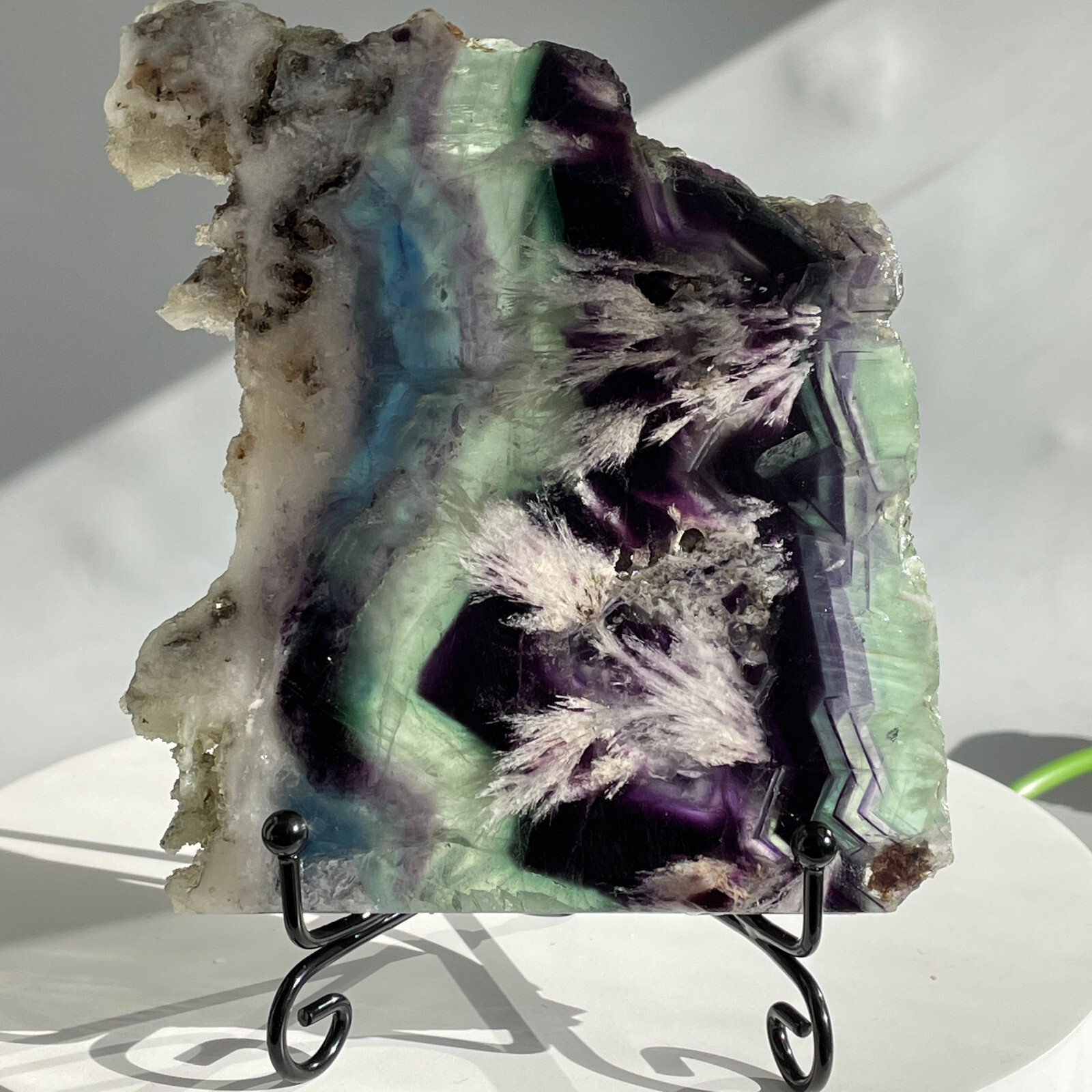 383G Rare nature Transparent Feather Fluorite slab Mineral Crystal Specimen