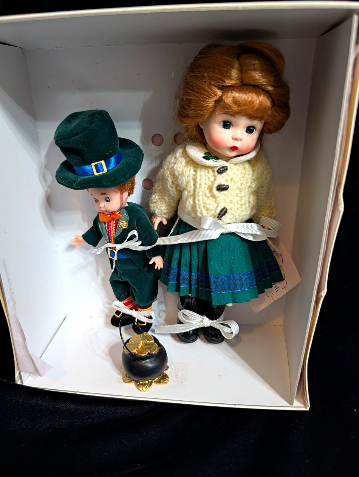 Madame Alexander Luck of the Irish Girl and Leprechaun Figurines 2pc Boxed