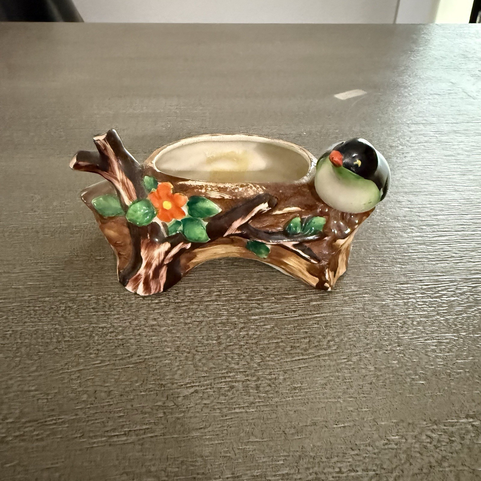 Vintage Ceramic Blue Bird on Log Planter Storage Holder Pottery Occupied Japan