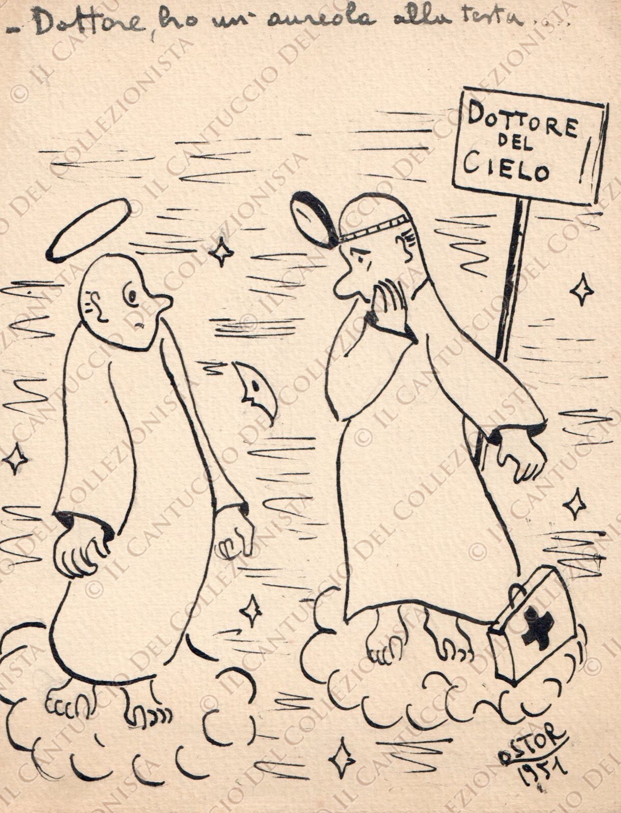 1951 TURIN drawing OSTOR Torello Osvaldo Aureola original humorous cartoon