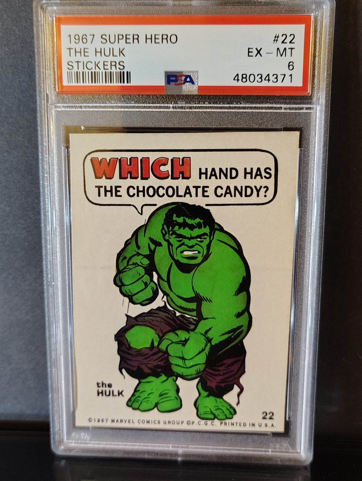 💚 1967 Super Hero Stickers Hulk #22 PSA 6 EX-MT LOW POP – Vintage Marvel