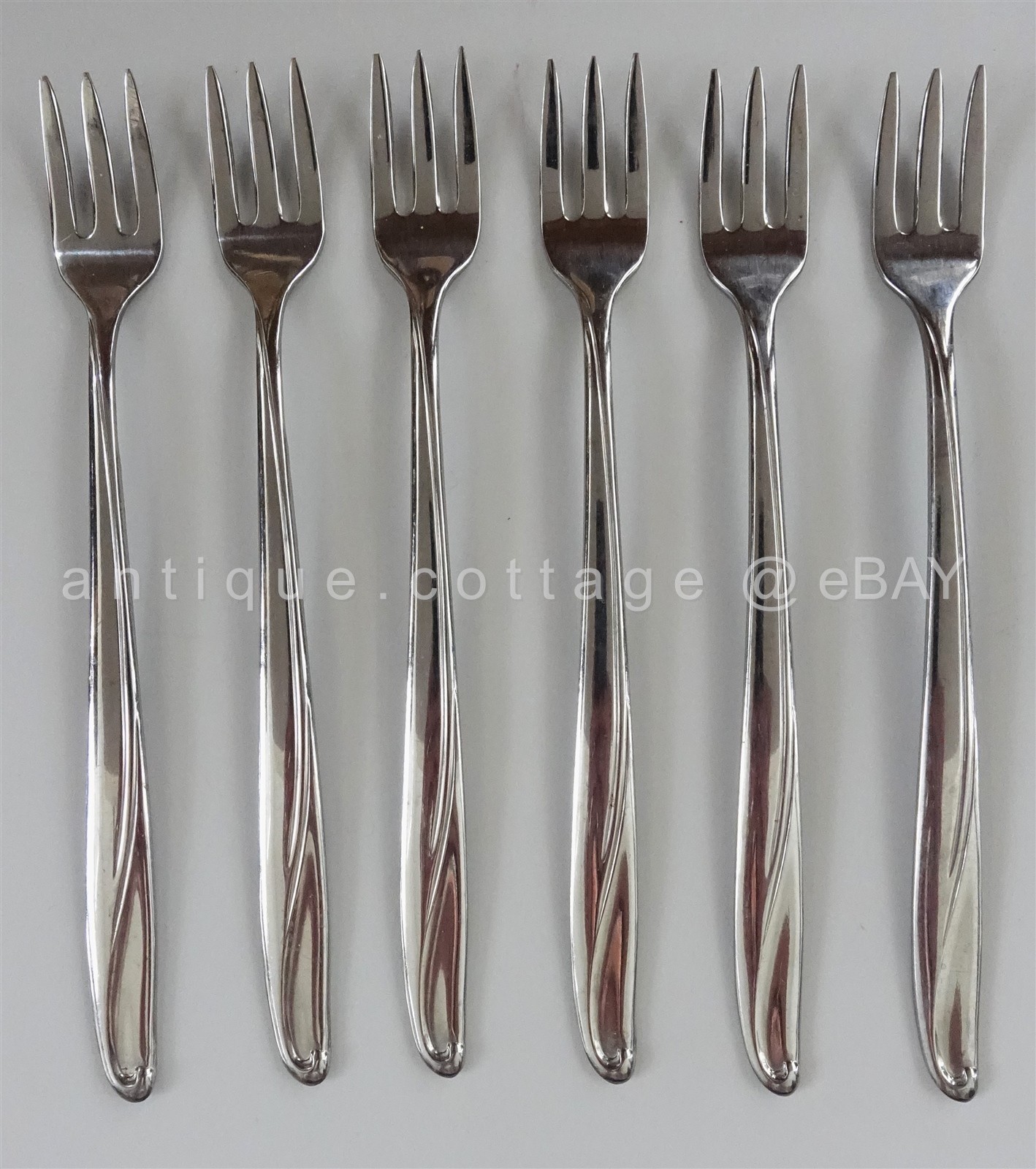 REED & BARTON REBACRAFT flatware SEASCAPE stainless 6 PICKLE COCKTAIL FORKS