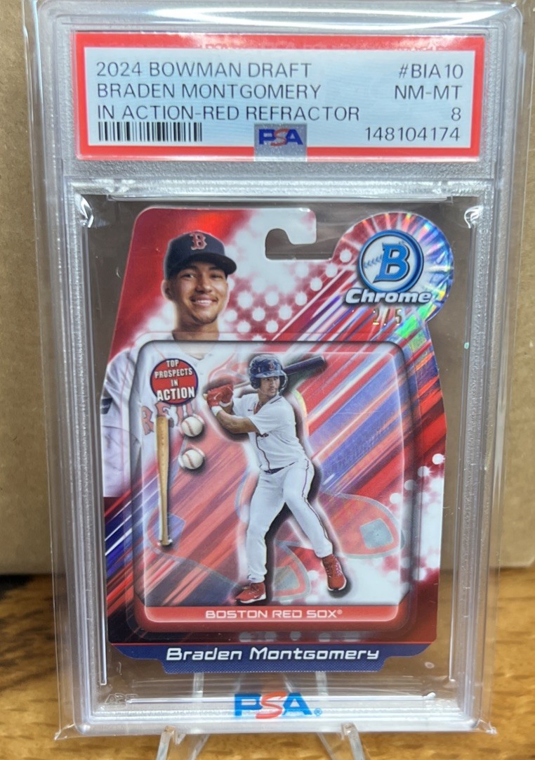 BRADEN MONTGOMERY 2/5 RED 2024 BOWMAN DRAFT IN ACTION RED REFRACTOR PSA 8 🔥