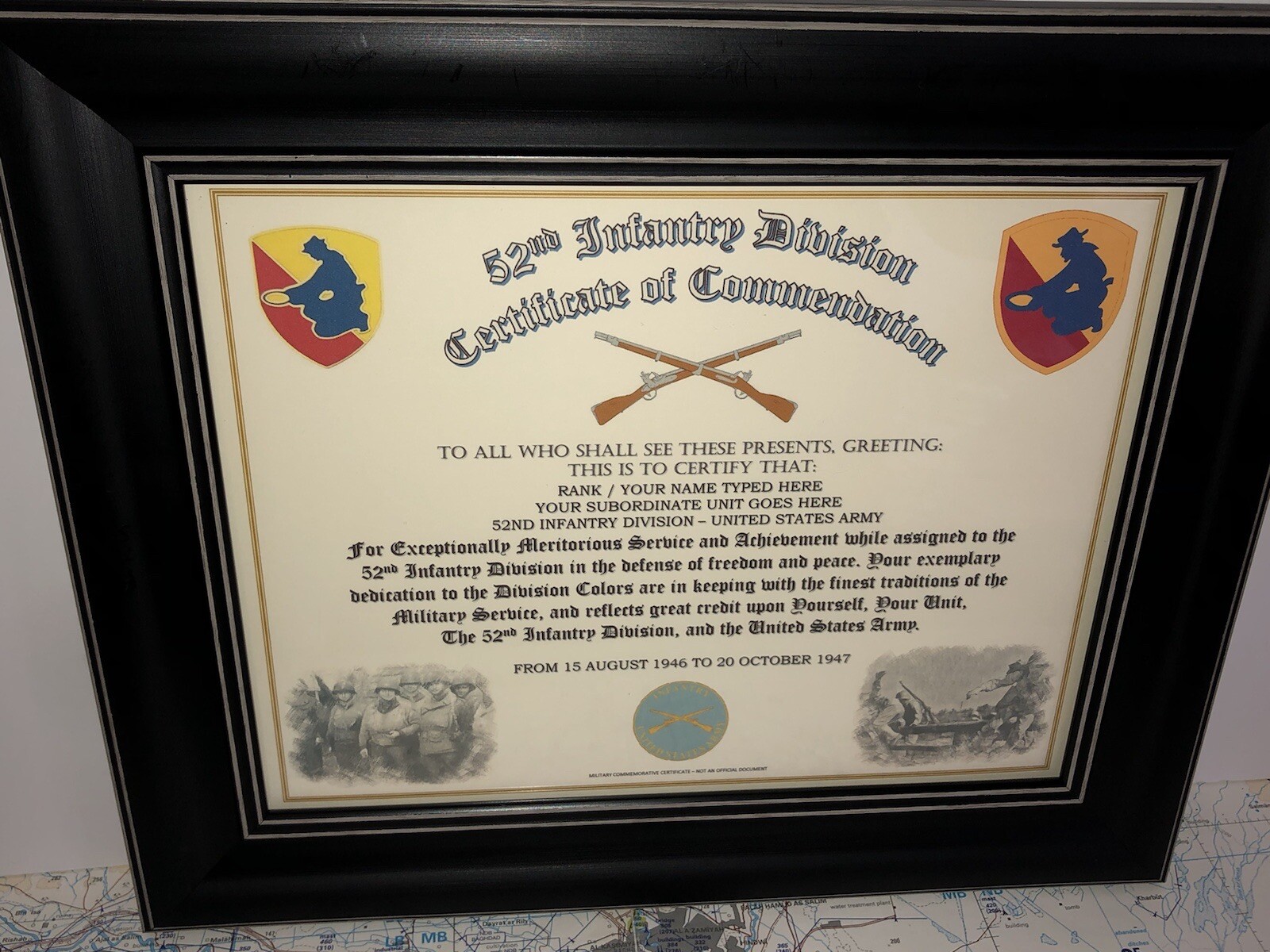 52ND INFANTRY DIVISION / COMMEMORATIVE - CERTIFICATE OF COMMENDATION