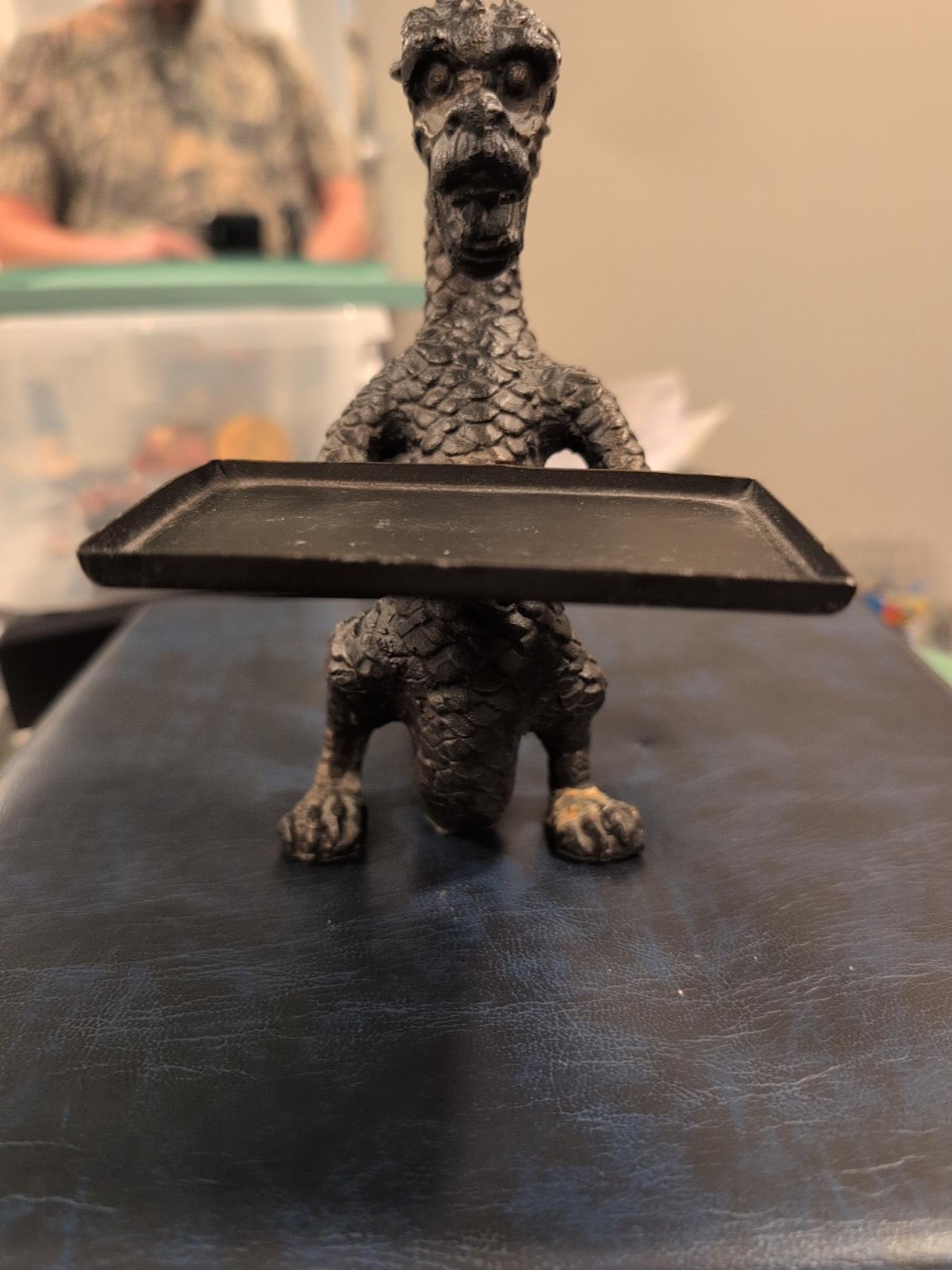 Vintage Heavy Cast Iron Dragon Business Card Valet Tray Medieval Gothic Display