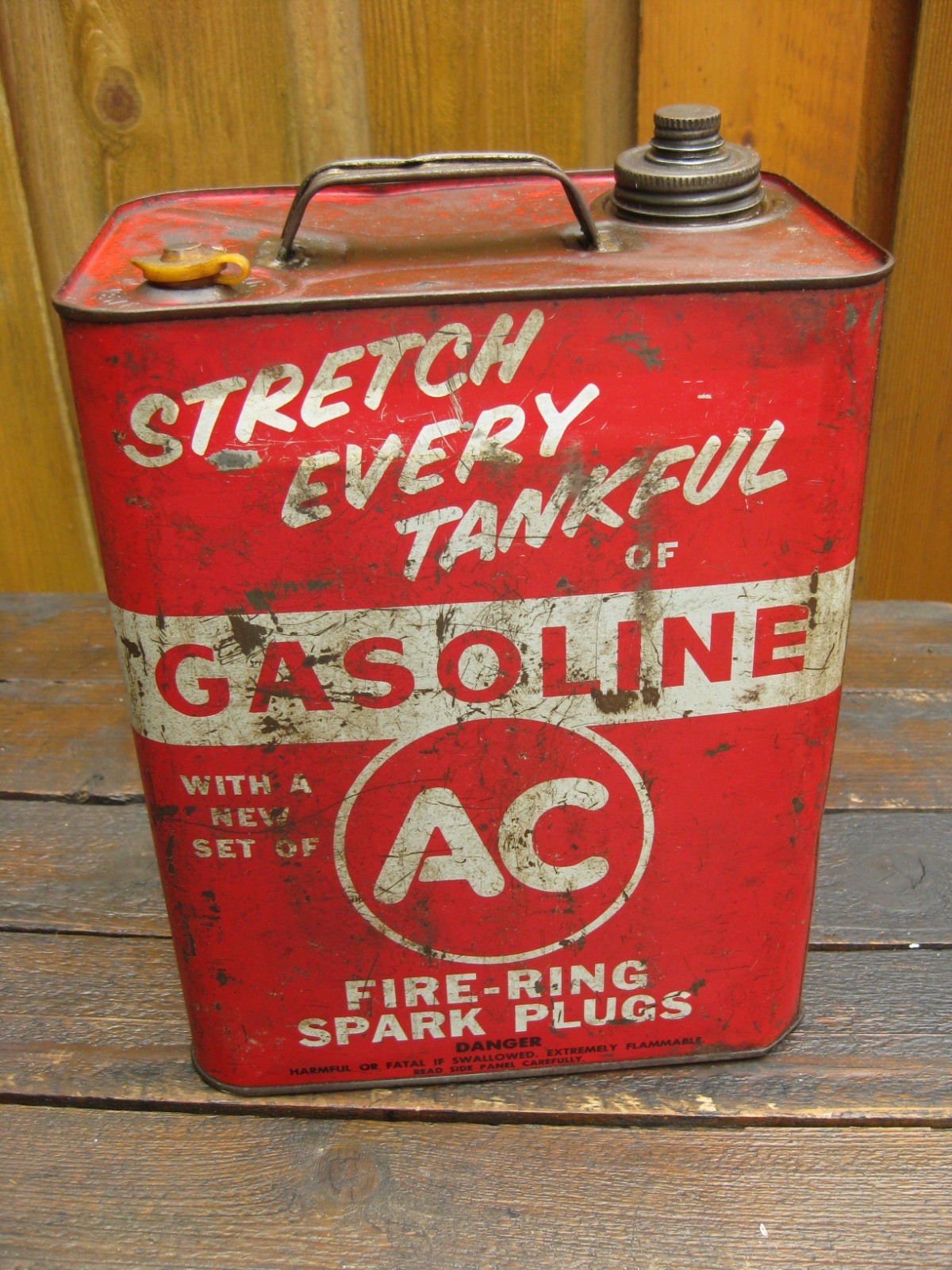 Vintage AC Fire Ring Spark Plugs 2 Gallon Gasoline Can Vintage AC Fire Ring Spark Plugs 2 Gallon Gasoline Can