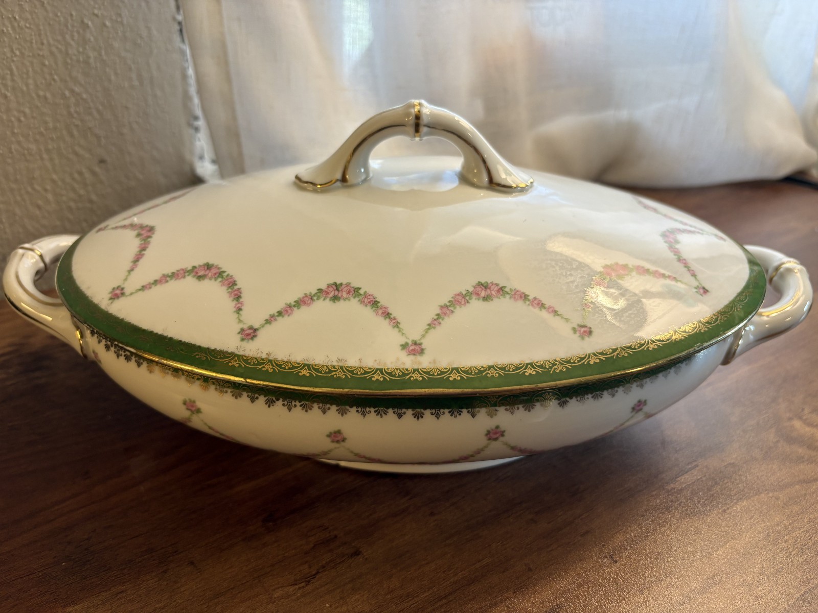 Antique M.Z. Austria Covered Vegetable Dish 1884-1909 Beautiful Green, White, Antique M.Z. Austria Covered Vegetable Dish 1884-1909 Beautiful Green, White,