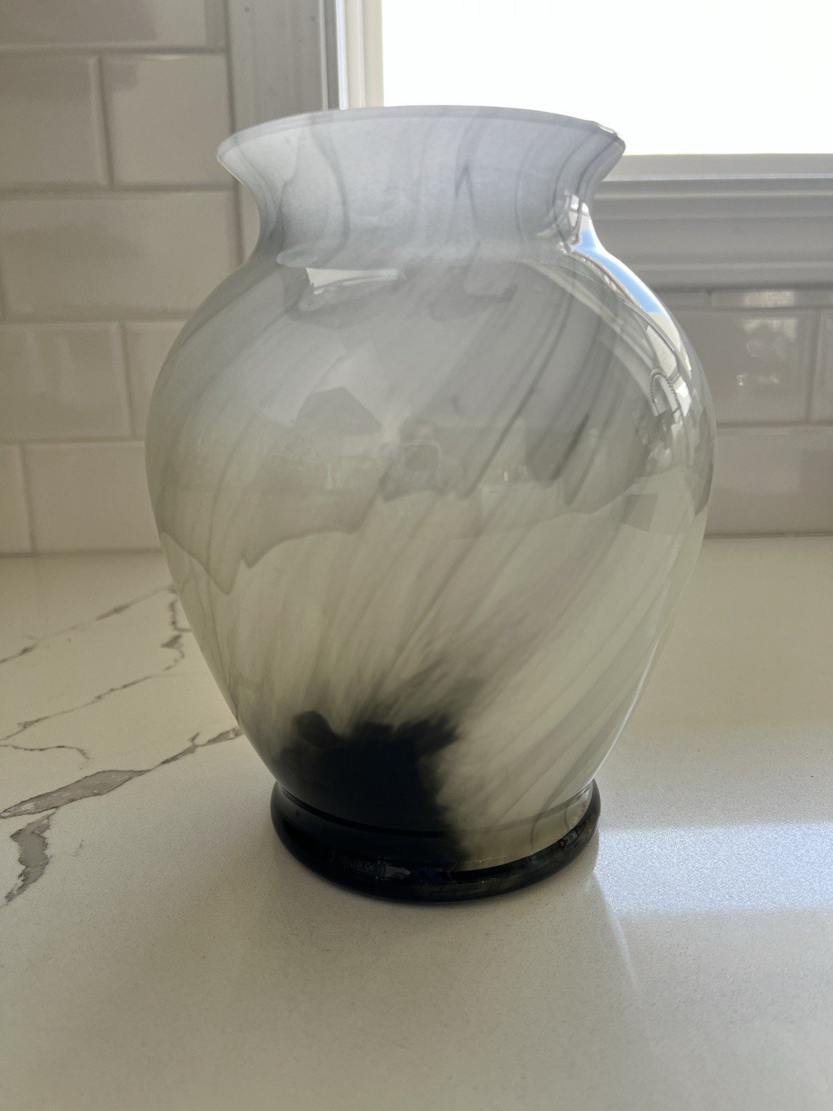 Libby Glass Marbelique Mystique White With Smoky And Black Pattern Vase