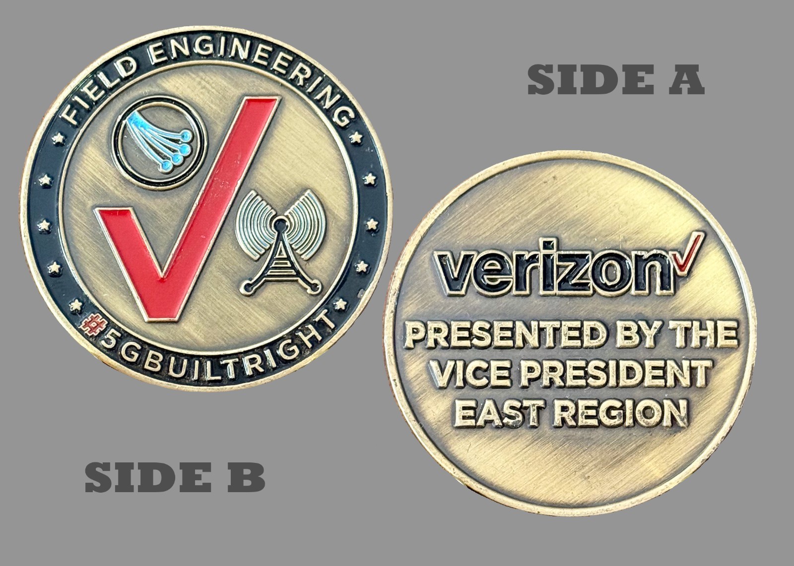 Verizon 5G Tower Red Black Enamel Bronze Challenge Coin  1#31