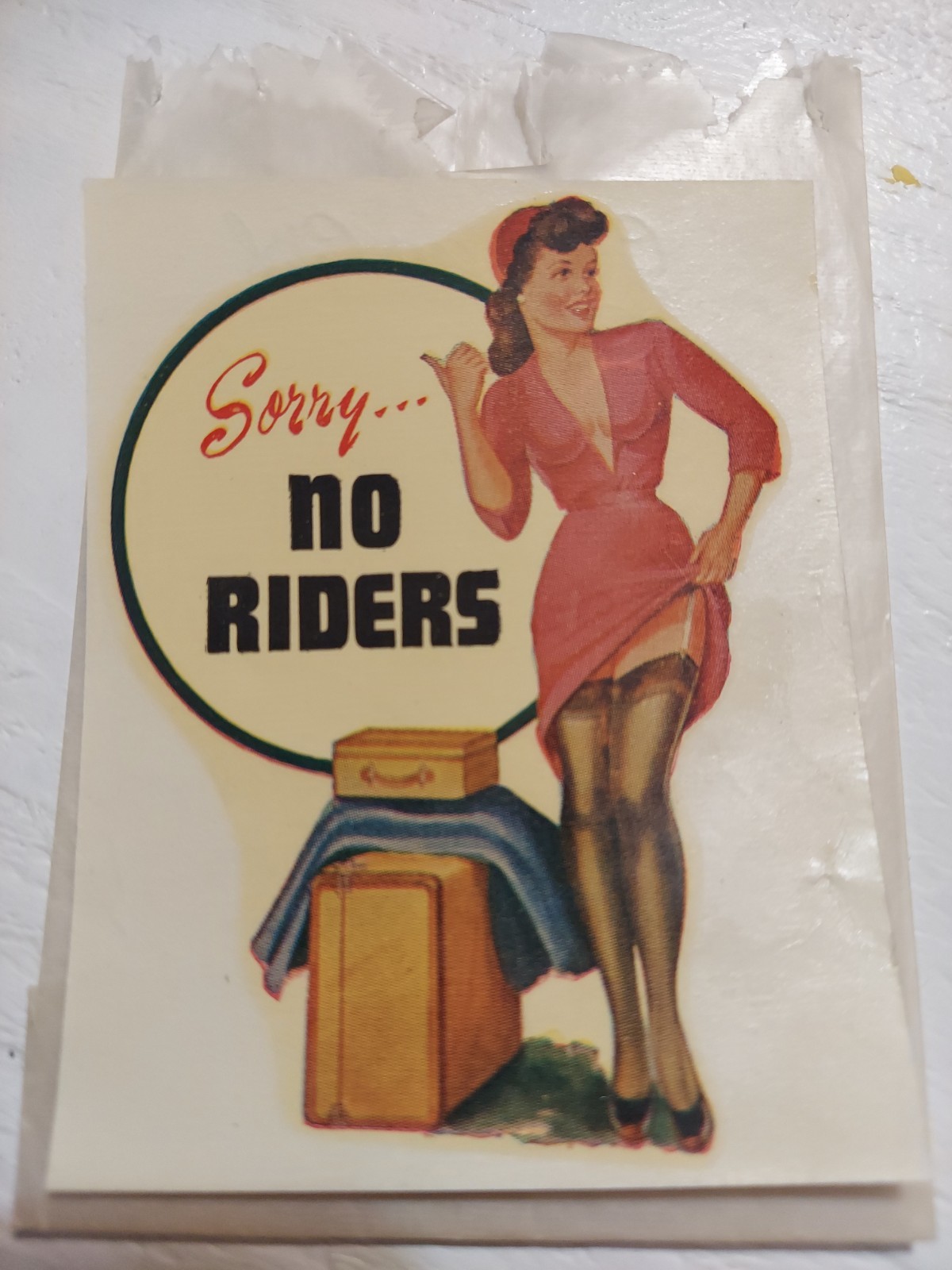 VINTAGE ORIGINAL ~ SOUVENIR (SORRY NO RIDERS)PINUP WATER DECAL ART 3\ VINTAGE ORIGINAL ~ SOUVENIR (SORRY NO RIDERS)PINUP WATER DECAL ART 3\