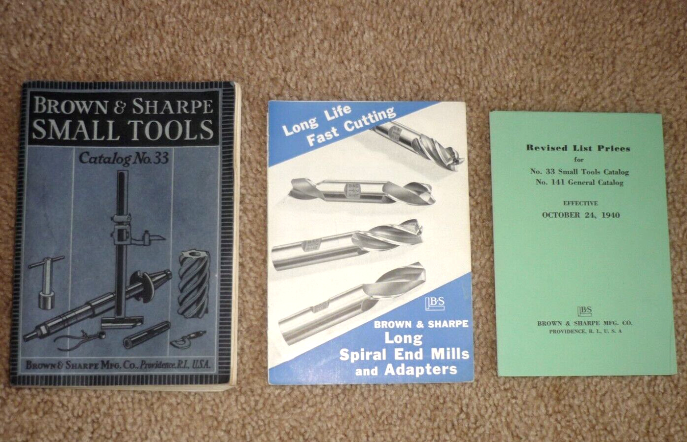 1938 Brown & Sharpe Small Tools Catalog No. 33, 1941 Mills Brochure & Price List