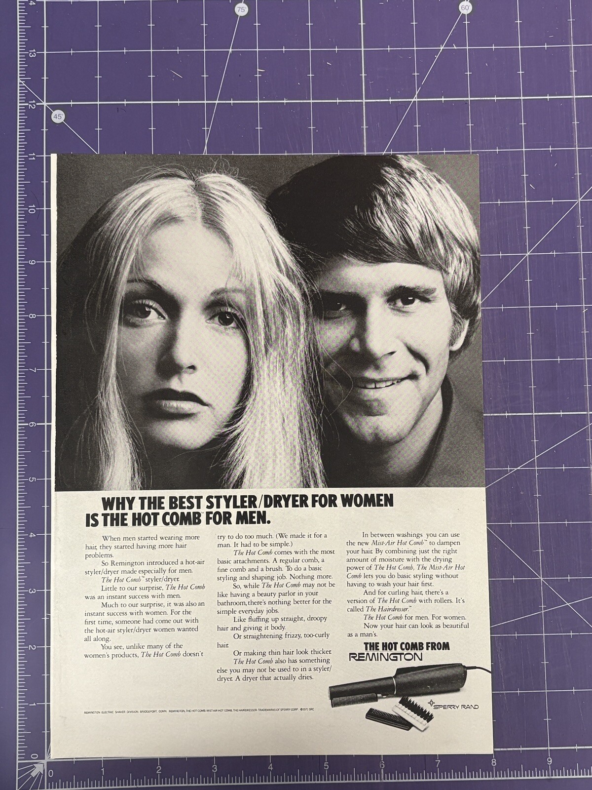 1971 PRINT AD - THE REMINGTON HOT COMB BEST STYLER FOR WOMEN IS HOT COMB FOR MEN 1971 PRINT AD - THE REMINGTON HOT COMB BEST STYLER FOR WOMEN IS HOT COMB FOR MEN