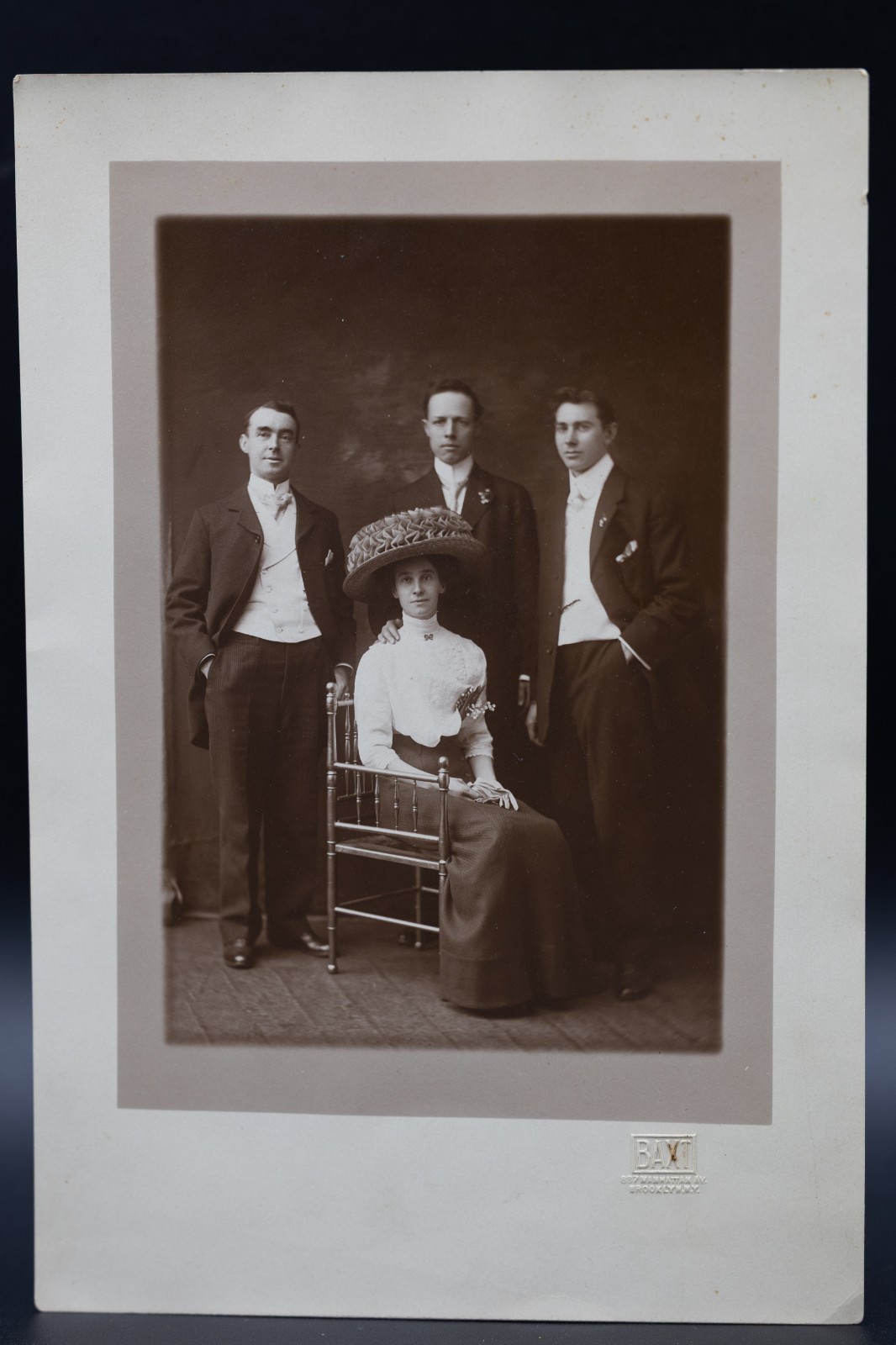 Antique 1900s Brooklyn NY Portrait Photo Edwardian Fashion Large Merry Widow Hat Antique 1900s Brooklyn NY Portrait Photo Edwardian Fashion Large Merry Widow Hat