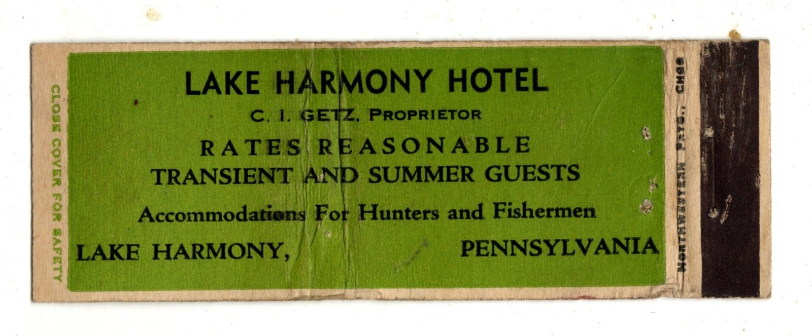 LAKE HARMONY HOTEL matchbook matchcover - LAKE HARMONY, PENNSYLVANIA LAKE HARMONY HOTEL matchbook matchcover - LAKE HARMONY, PENNSYLVANIA