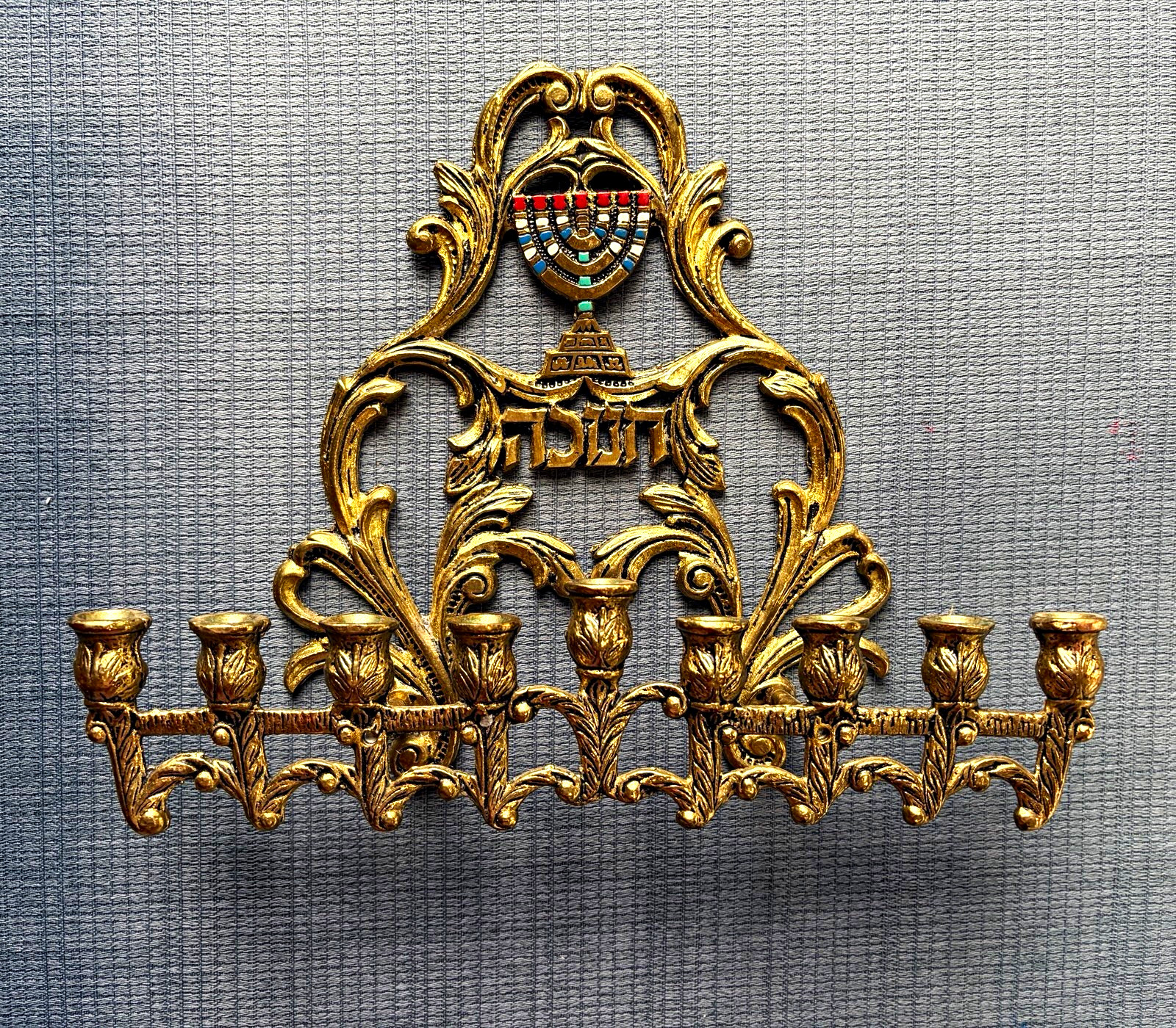 Vintage TAMAR 344 Brass Hanukkah Menorah Made Israel Judaica Enamel 11”