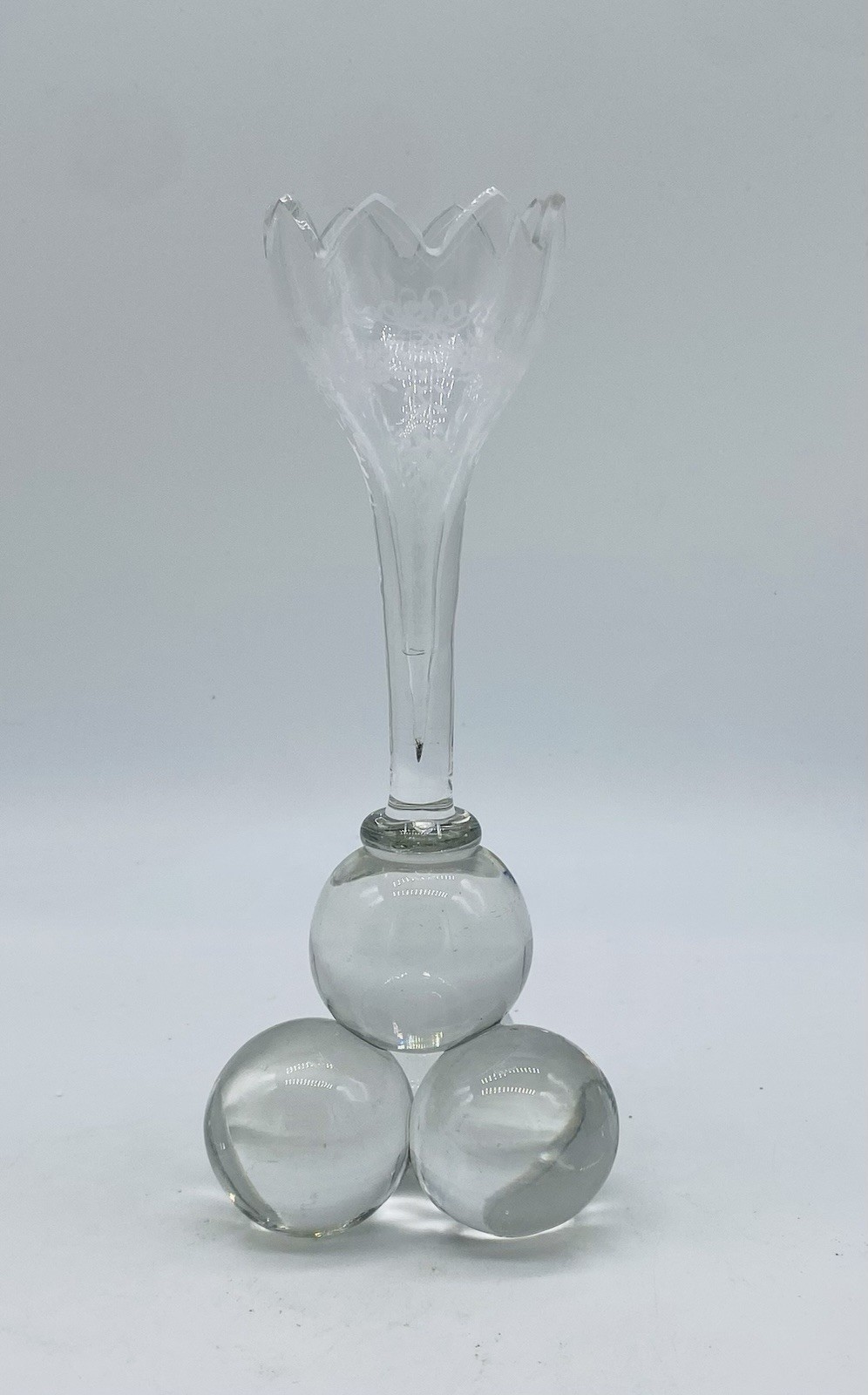 RARE ca.1890’s HARRACH Translucent Etched Glass Vase With Ball Feet