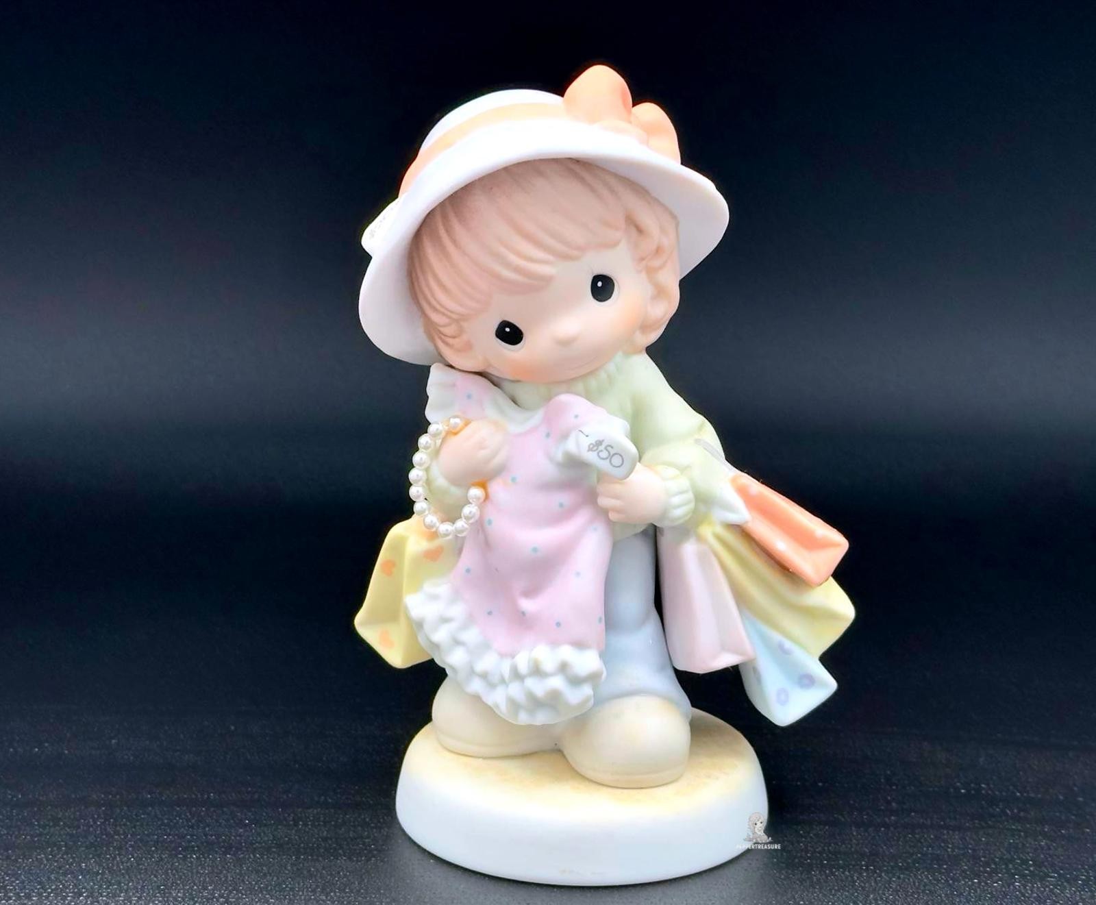 Rare Precious Moments Vintage Shopping Girl Figurine Perfect Christmas Gift.