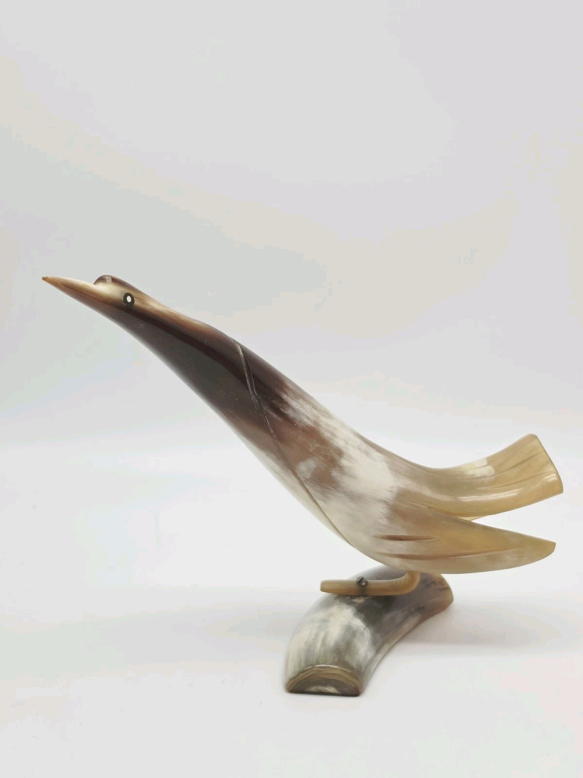 Vtg Handcarved Horn Bird Sculpture Mid-Century Decorative Figurine Buffalo Art