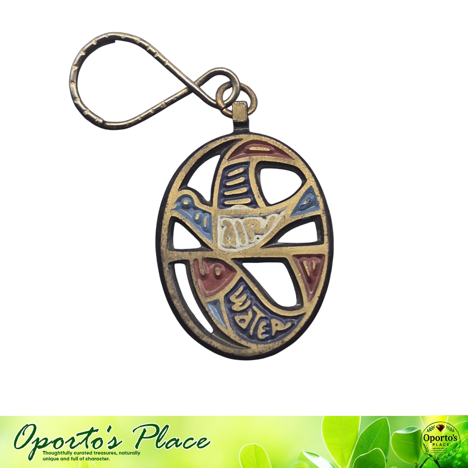Vintage 1971 Ecology Designs Water Air Bird And Fish Israel Brass Keychain 