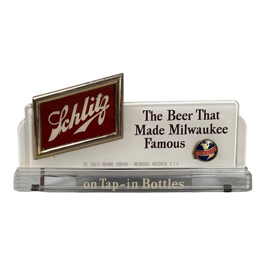 VTG 1940s 1949 Schlitz On Tap In Bottles Back Bar Counter Display Beer Sign