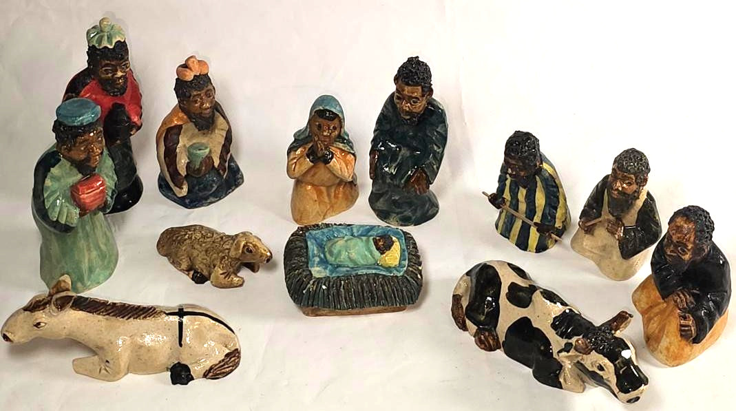 VTG African American Black Nativity Set Christmas 12 Dedza Malawi Figures 4 3/4
