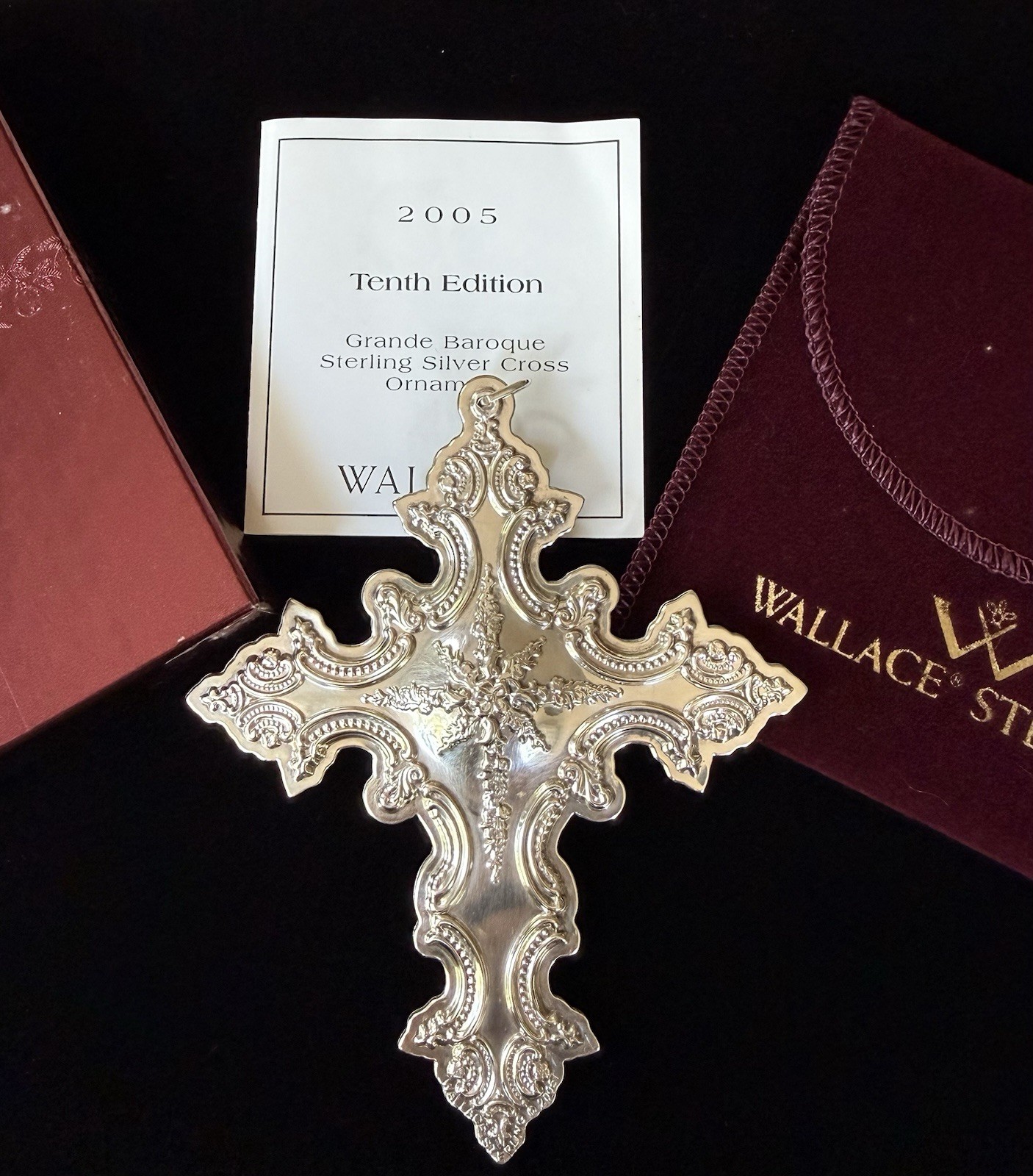 2005 Wallace Silversmiths Grand Baroque Sterling Silver Cross Pendant Ornament