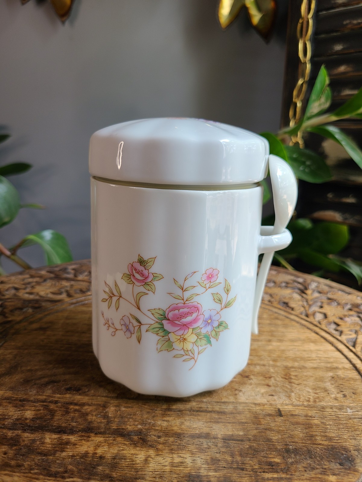 Vintage 1988 FTDA Floral Tea Canister Ceramic Jar Coffee Sugar Cottagecore 
