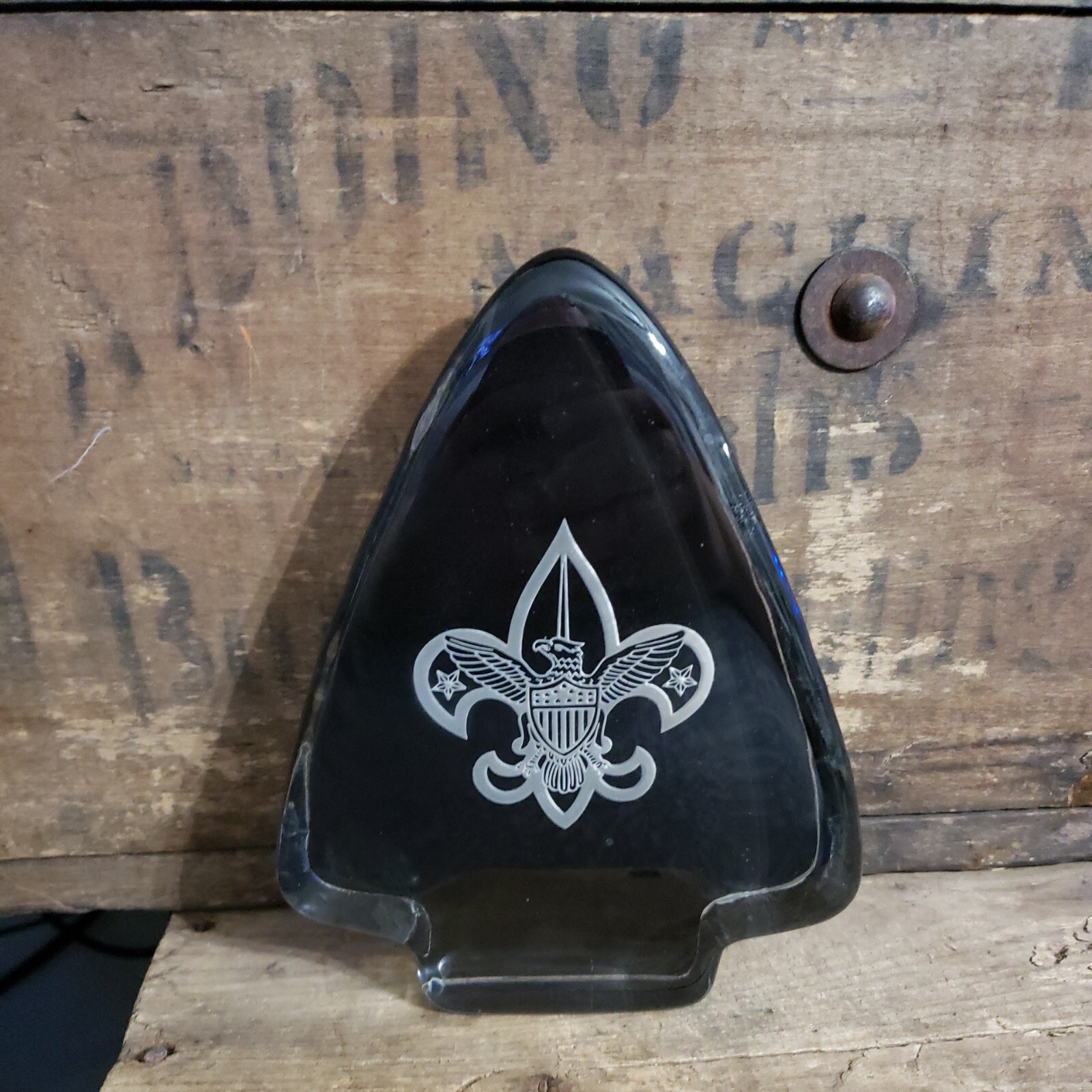 Boy Scout Etched Glass Paperweight 
