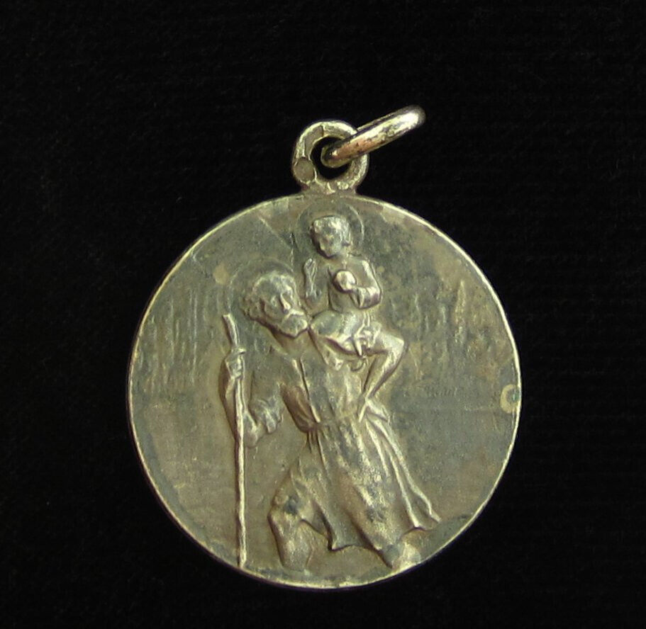 Vintage Silver Saint Christopher Medal Religious Holy Catholic