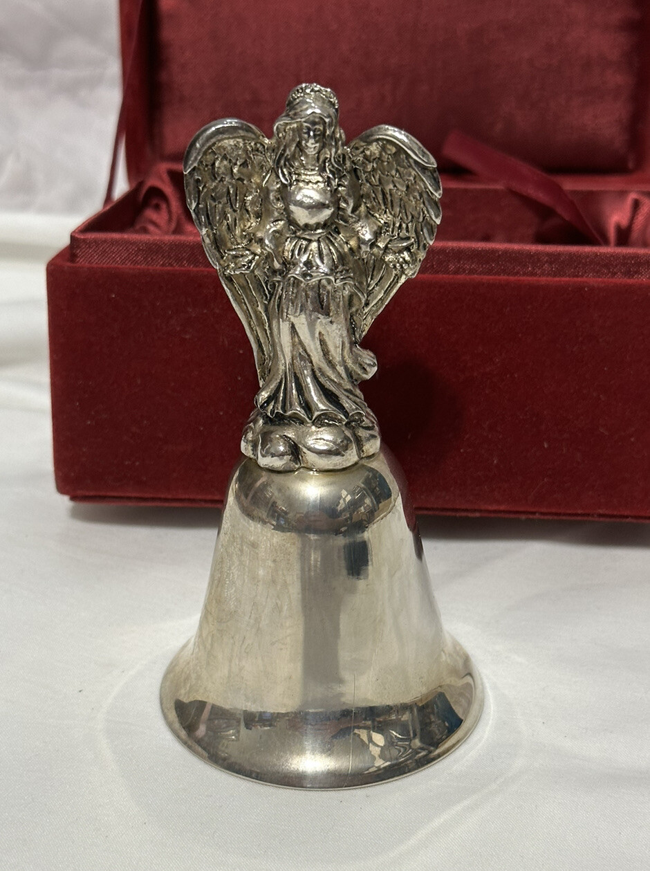 Silverplate Angel Bell With Case EUC Christmas