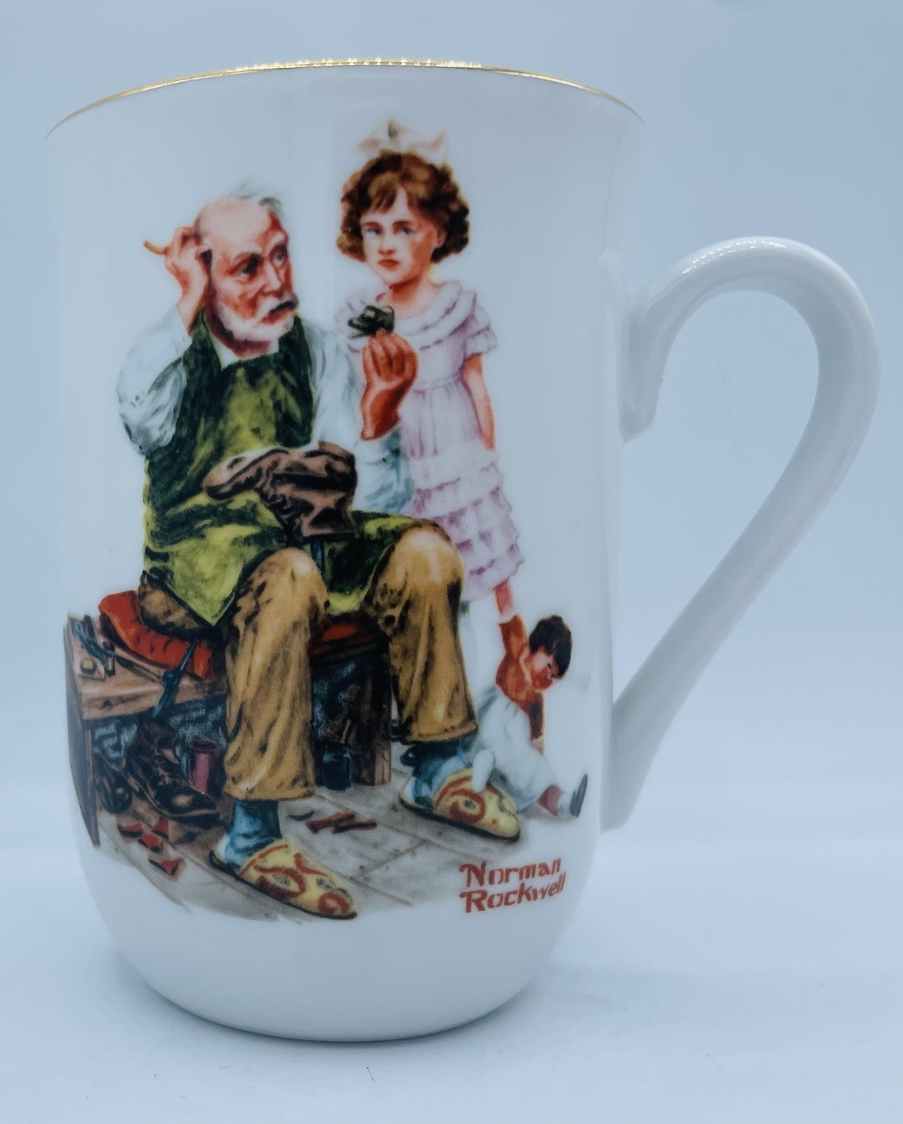 Vintage 1982 NORMAN ROCKWELL Museum Collectible Cup Mug The Cobbler Authentic