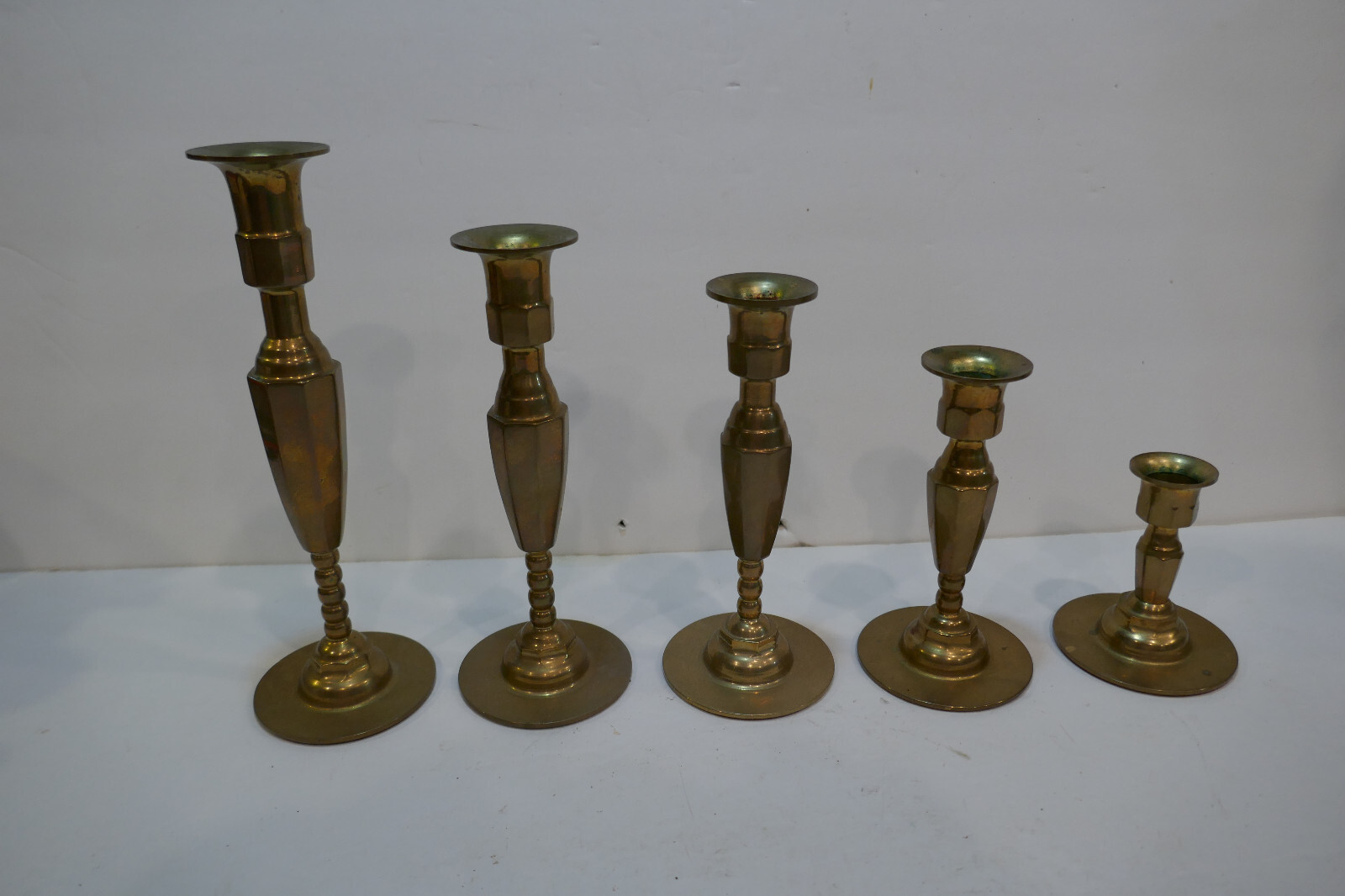 Vintage 5 pc Federal Style   Solid Brass   Candlestick Holders