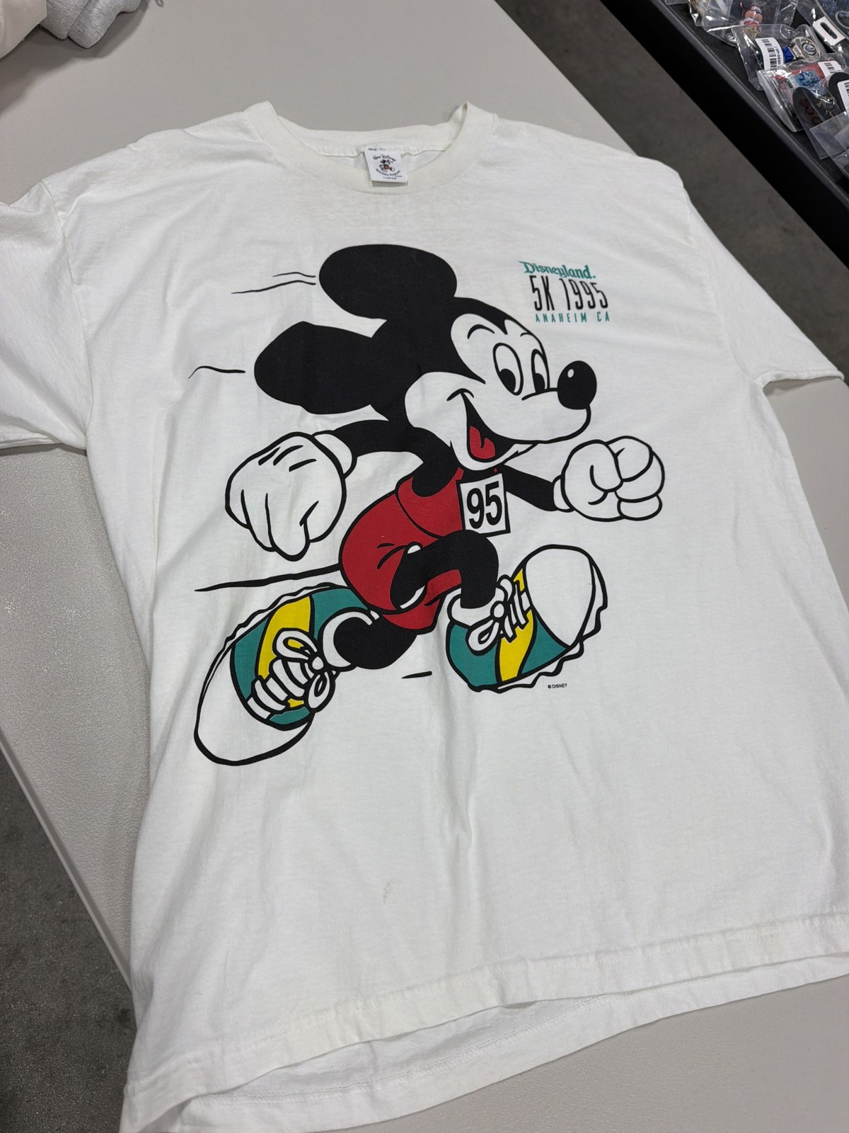 Vintage 1995 Disneyland 5K Run Mickey Mouse T-Shirt White Murina Made USA XL