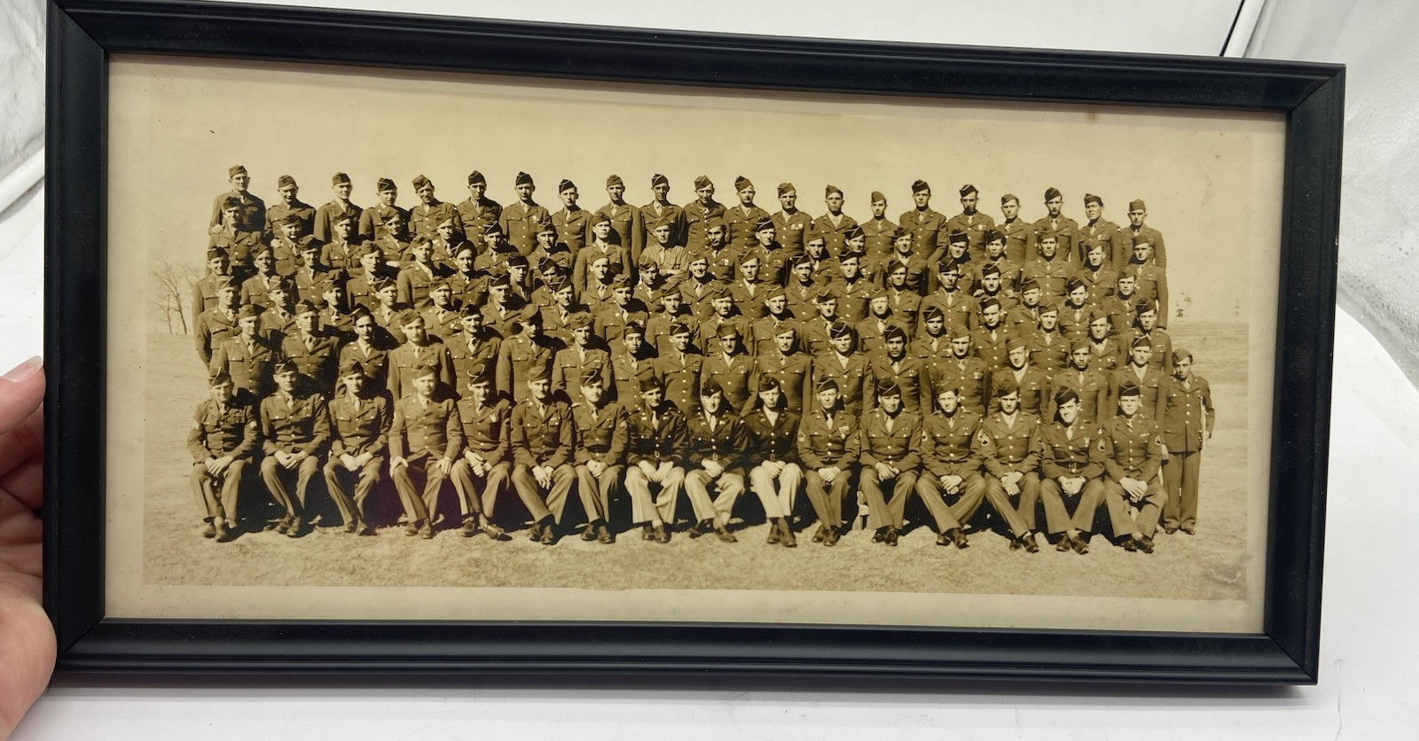 Vintage Framed Sepia U.S. Army Military Group Portrait Photo 17x9