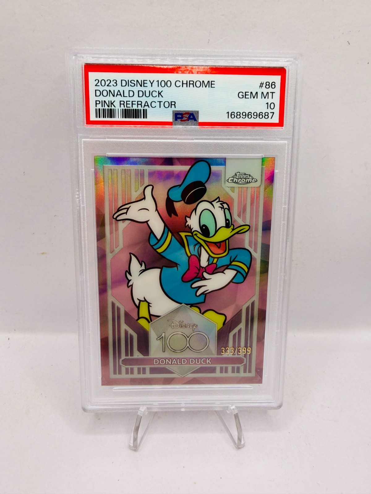 2023 Topps Chrome Disney 100 Donald Duck Pink Refractor #/399 PSA 10 GEM MINT
