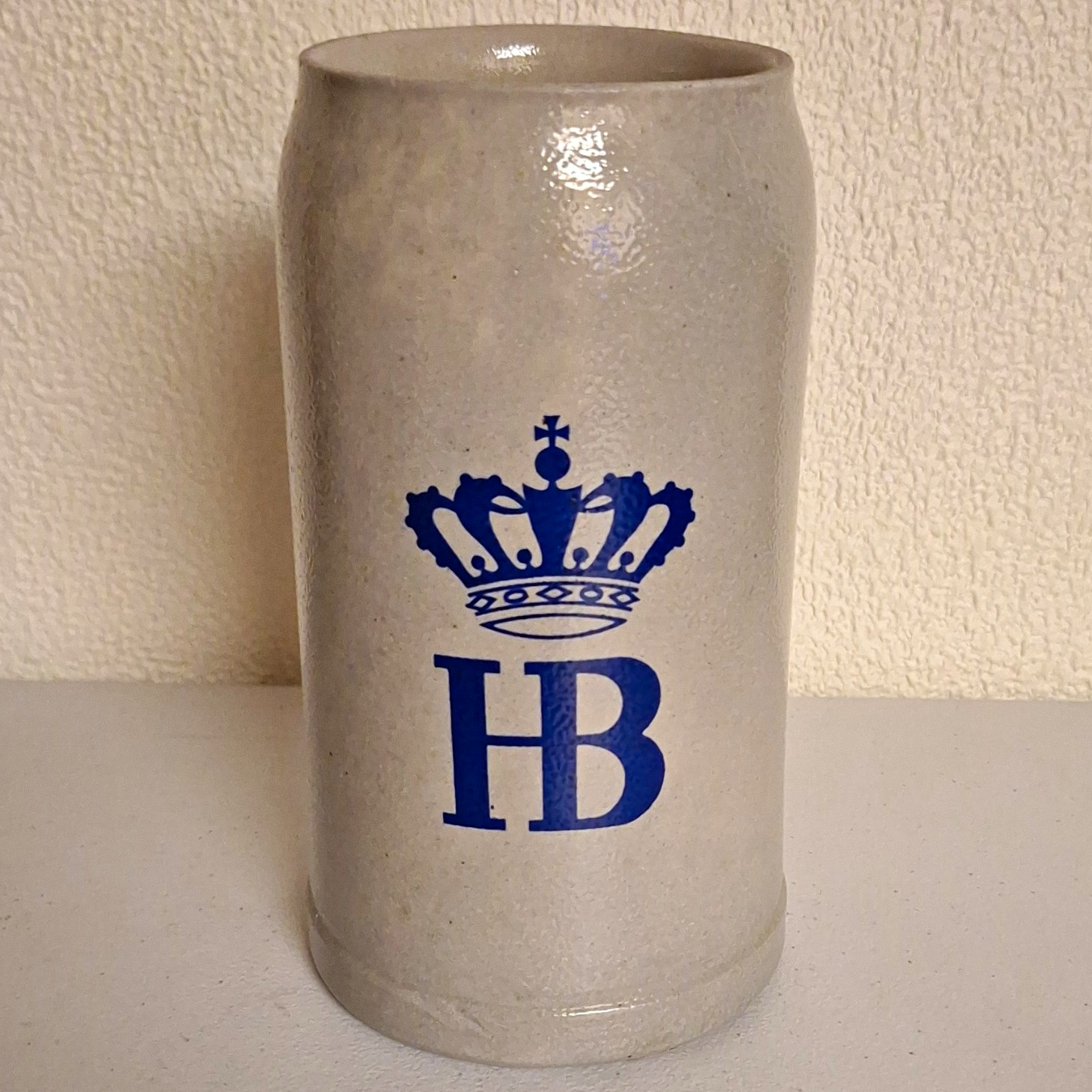HB Crown Logo German Stoneware Beer Stein Mug w/ Handle 1 Liter