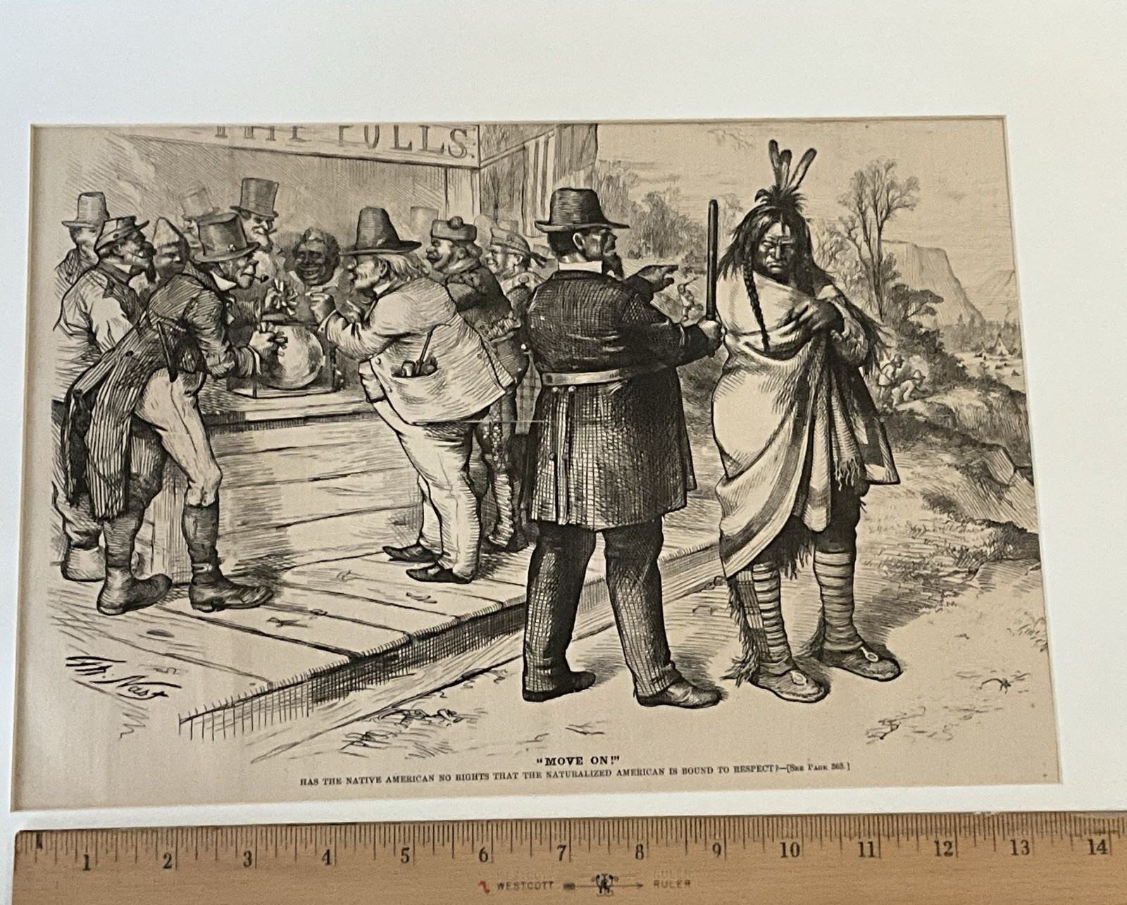 1871 Harpers Weekly -Thomas Nast “No Native American Voting”-Political Print