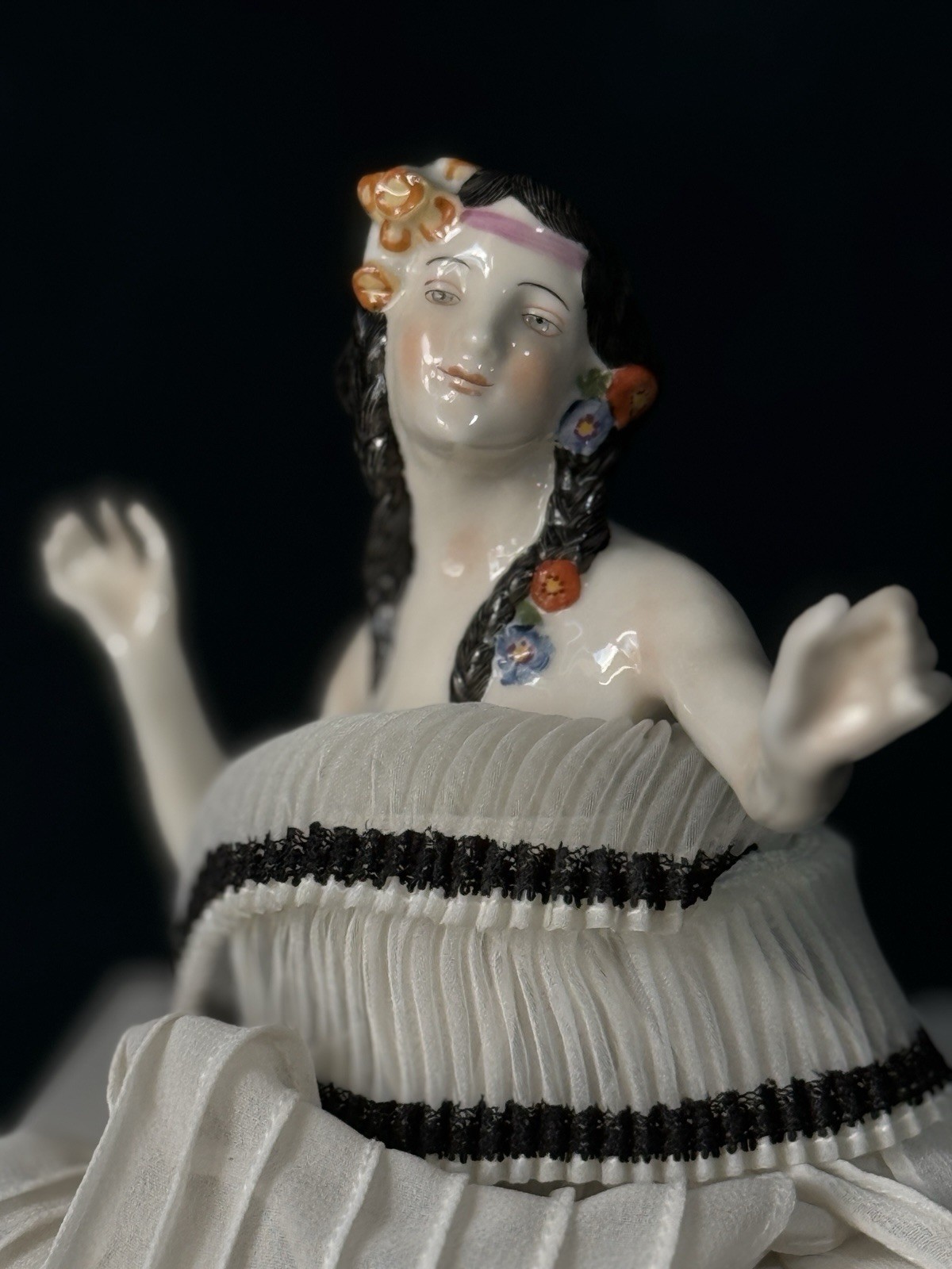 Antique German Ernst Bohne Sohne (?) 4 3/4” Half Doll Pin Cushion “Naked Dancer”