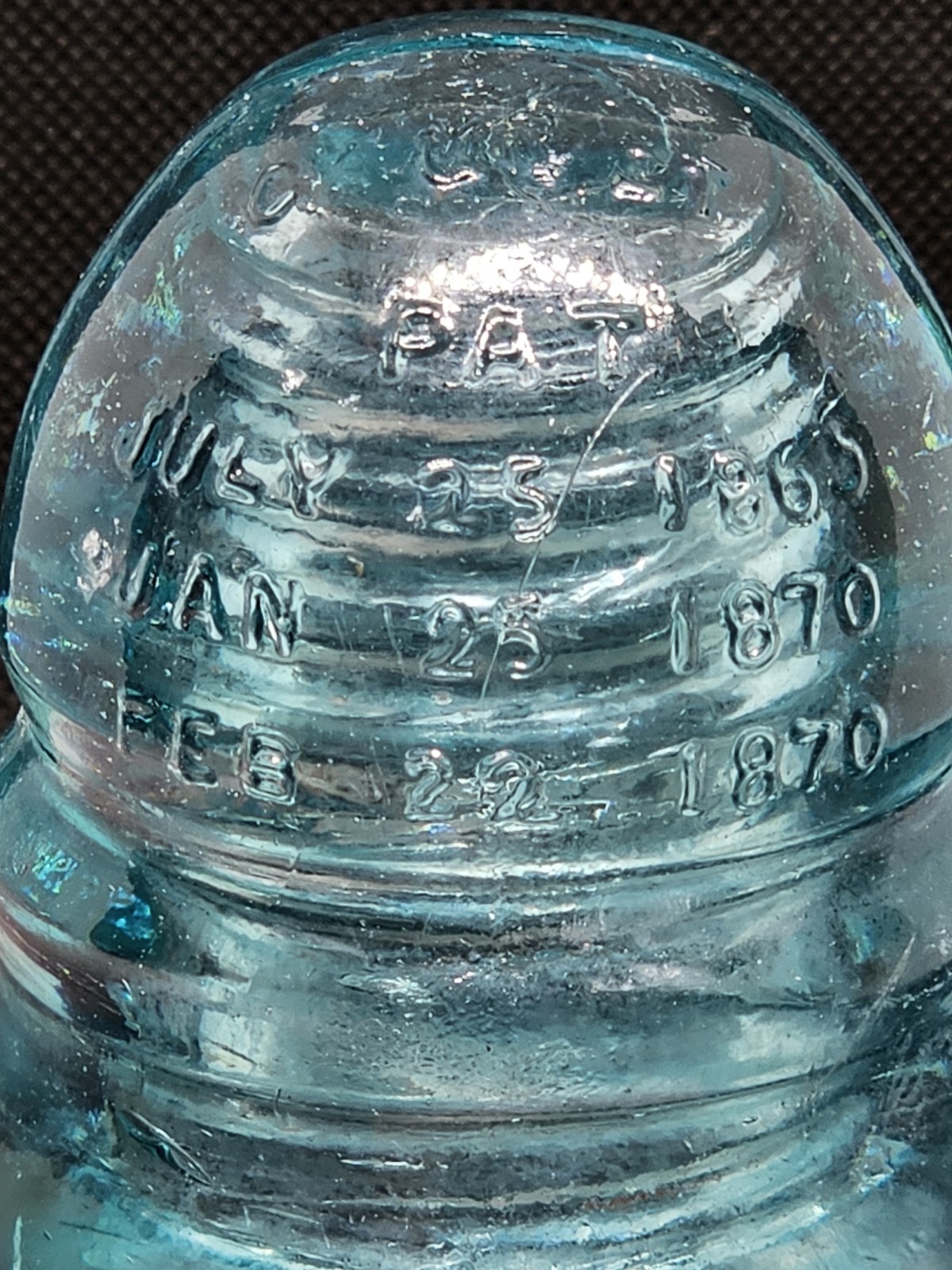 Antique Brookfield Glass Insulator Aqua Blue CD126.3 Pat 1865 1870 Vintage