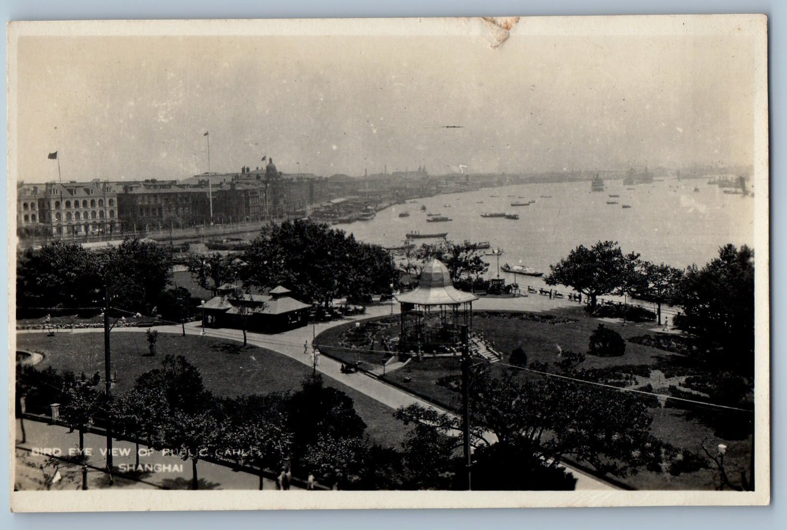 China Postcard Bird's Eye View of Public Park in Shanghai c1920's RPPC Photo