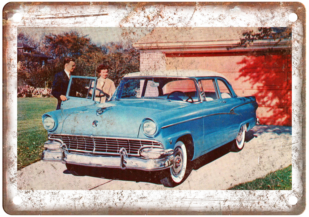 Vintage 1956 Ford Customline Tudor Sedan Ad Retro Look Metal Sign A5641